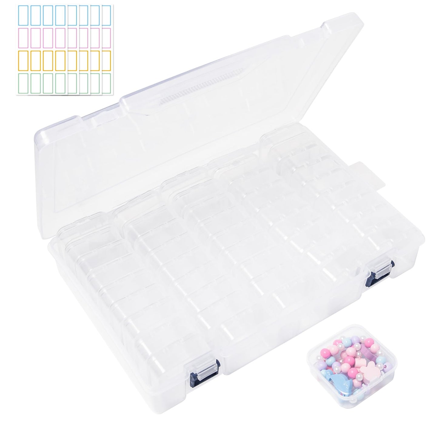 Sxutop 45 Pieces Bead Storage Box Clear Plastic Beads Organiser Storage Box Small Clear Bead Containers with Lids and Labels Plastic storage Boxes