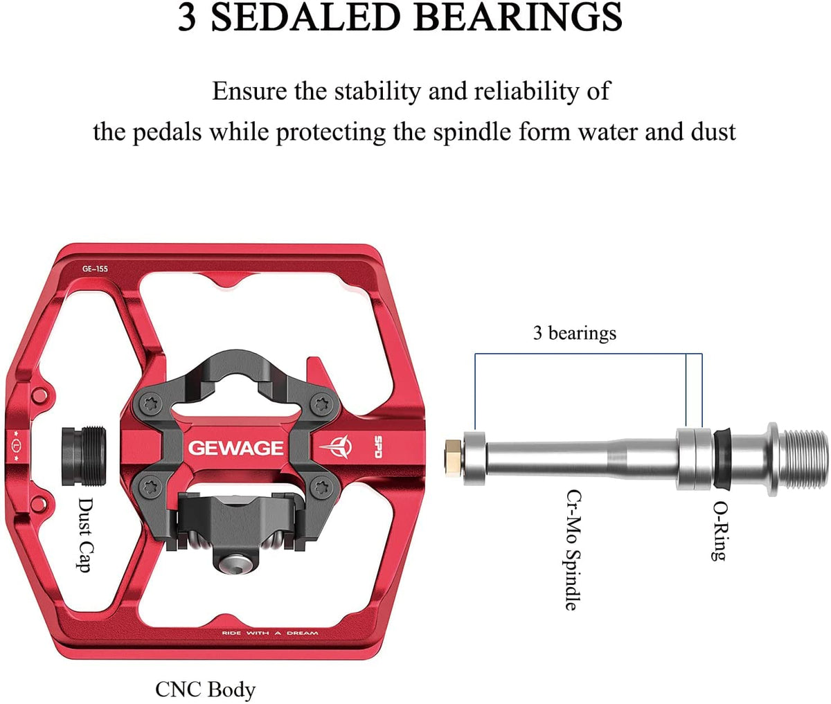 GEWAGE Mountain Bike Pedals- Dual Function Bicycle Flat Pedals and SPD Pedals- 9/16" Platform Pedals Compatible with SPD for Road Mountain BMX Bike
