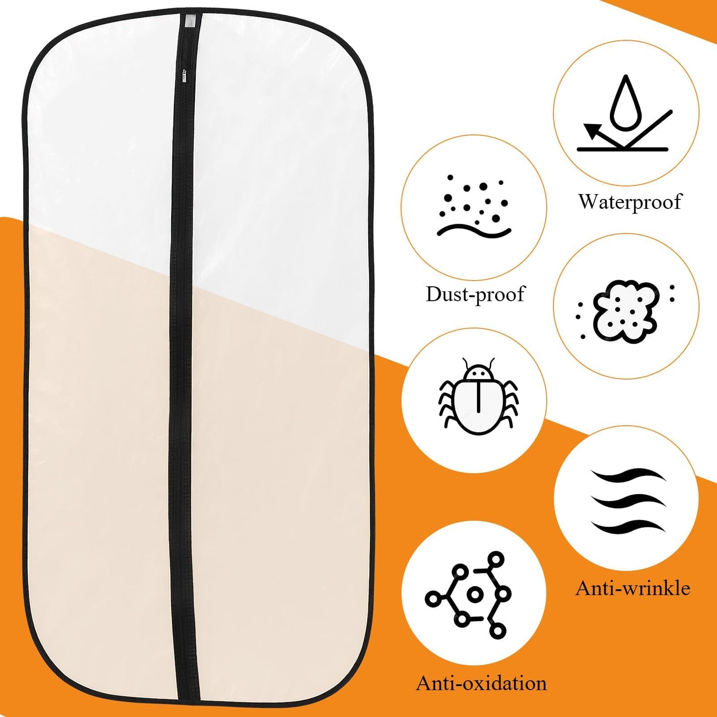 6 Pack Garment Bags, PEVA Translucent Clothes Covers, Suit Bag 40in+47in