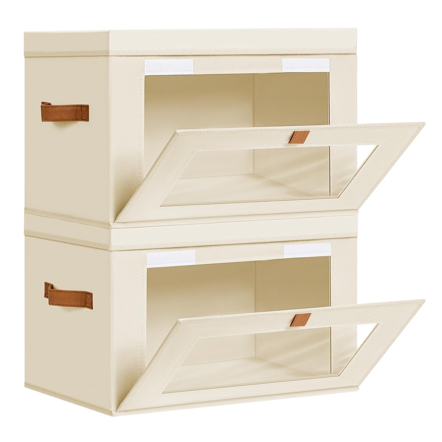 DIMJ Wardrobe Storage Box with Lid - 2 Pack Collapsible Bins with Handle and Front Window