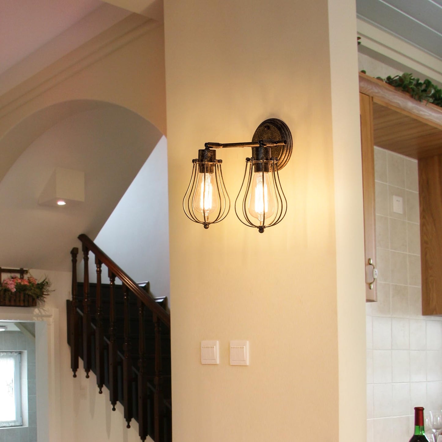 Luling Industrial Wall Sconce Rustic Loft Antique Wall Lights Wire Cage Adjustable Socket Edison Vintage Metal Retro Lamp Fixtures for Bedroom Gazebo