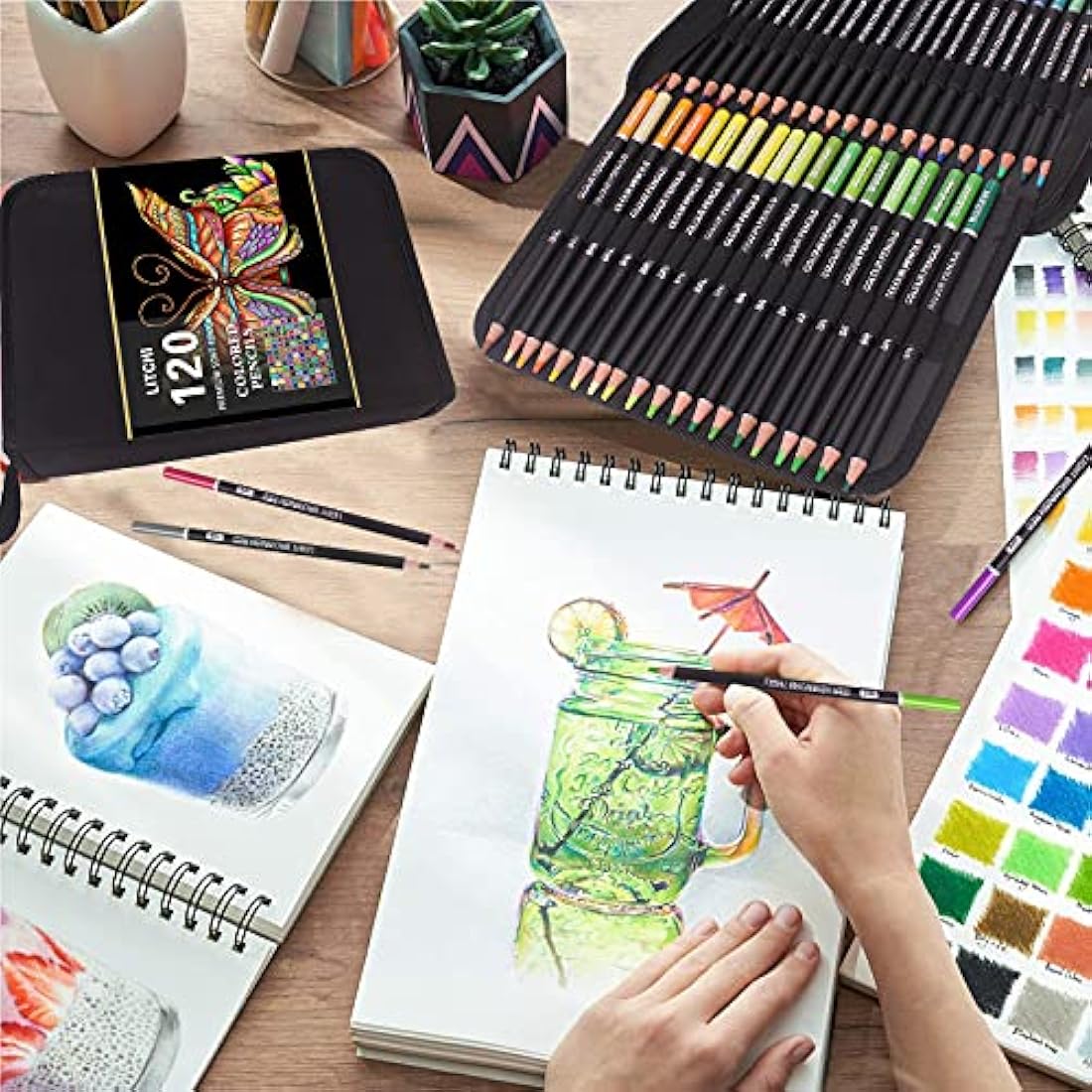 120 Colouring Pencils Zip-Up Set Perfect for Drawing, Sketching, Shading & Coloring, Vibrant Coloured Pencils for Adults & Pro Artists