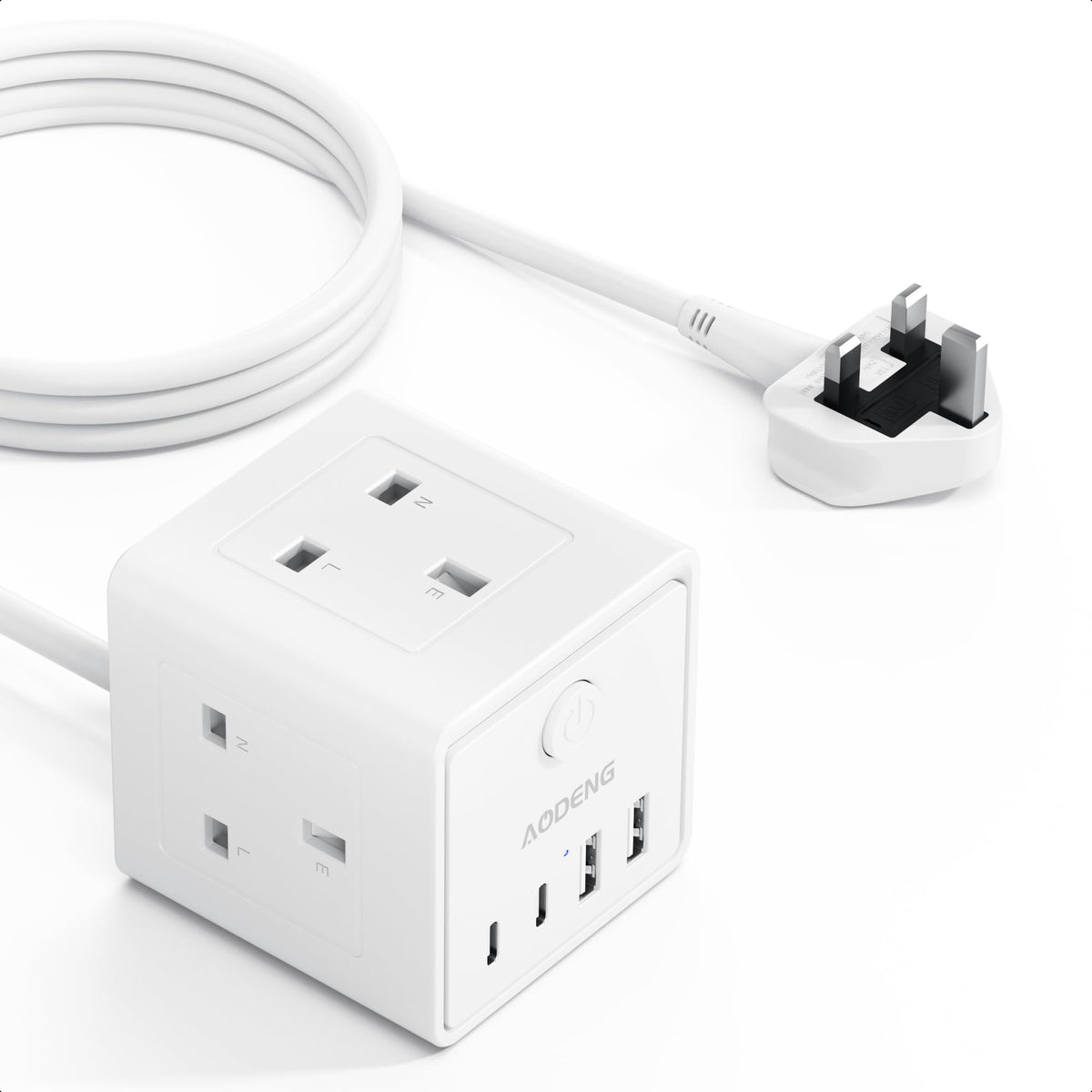 3M Extension Lead with 4 USB, 3 Way Multi Plug Extension Socket with 2 USB A 2 USB C, Desktop Power Extension Cable for Home Office