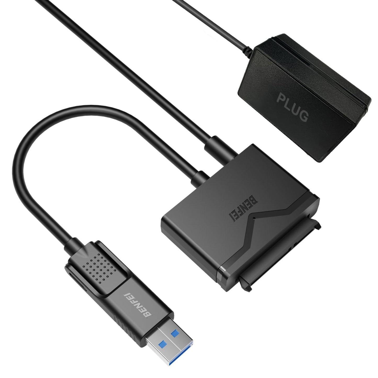 BENFEI SATA to USB 3.0 Cable, USB 3.0 to SATA III Hard Drive Adapter Compatible for 2.5 3.5 Inch HDD/SSD Hard Drive Disk with 12V/2A Power Adapter,