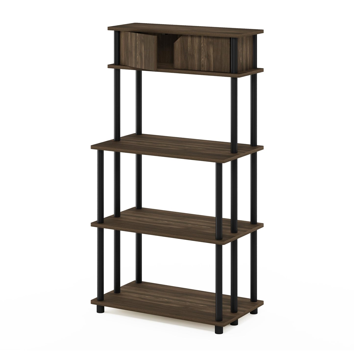 Furinno TURN-N-TUBE Printer Stand with Storage, 5-Tier Large Printer Stand, Printer Table with Top Cabinet, for CPU, Office Supplies, Brown Walnut