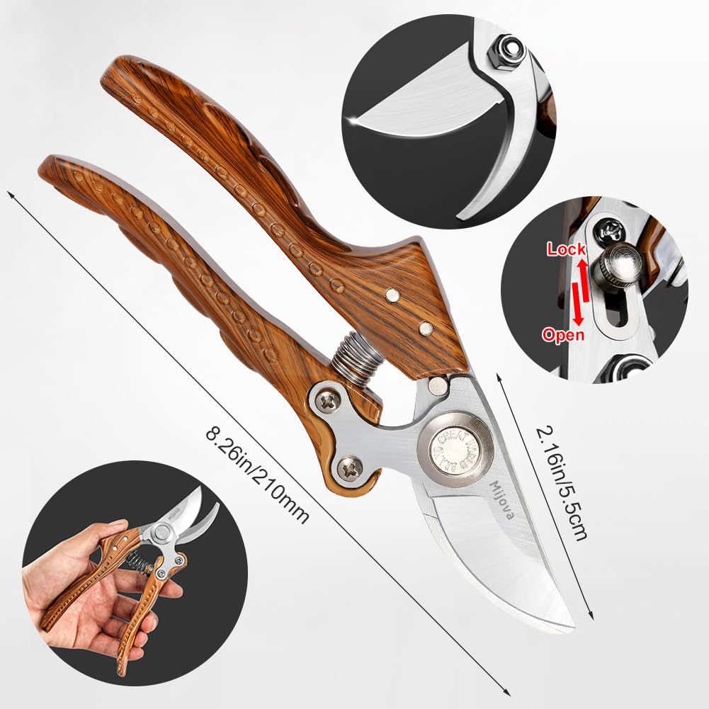 Secateurs, Pruning Shears for Gardening Heavy Duty with Rust Proof Stainless Steel Blades, Best Hand Pruners Garden Shears Ergonomic Gardening Tools