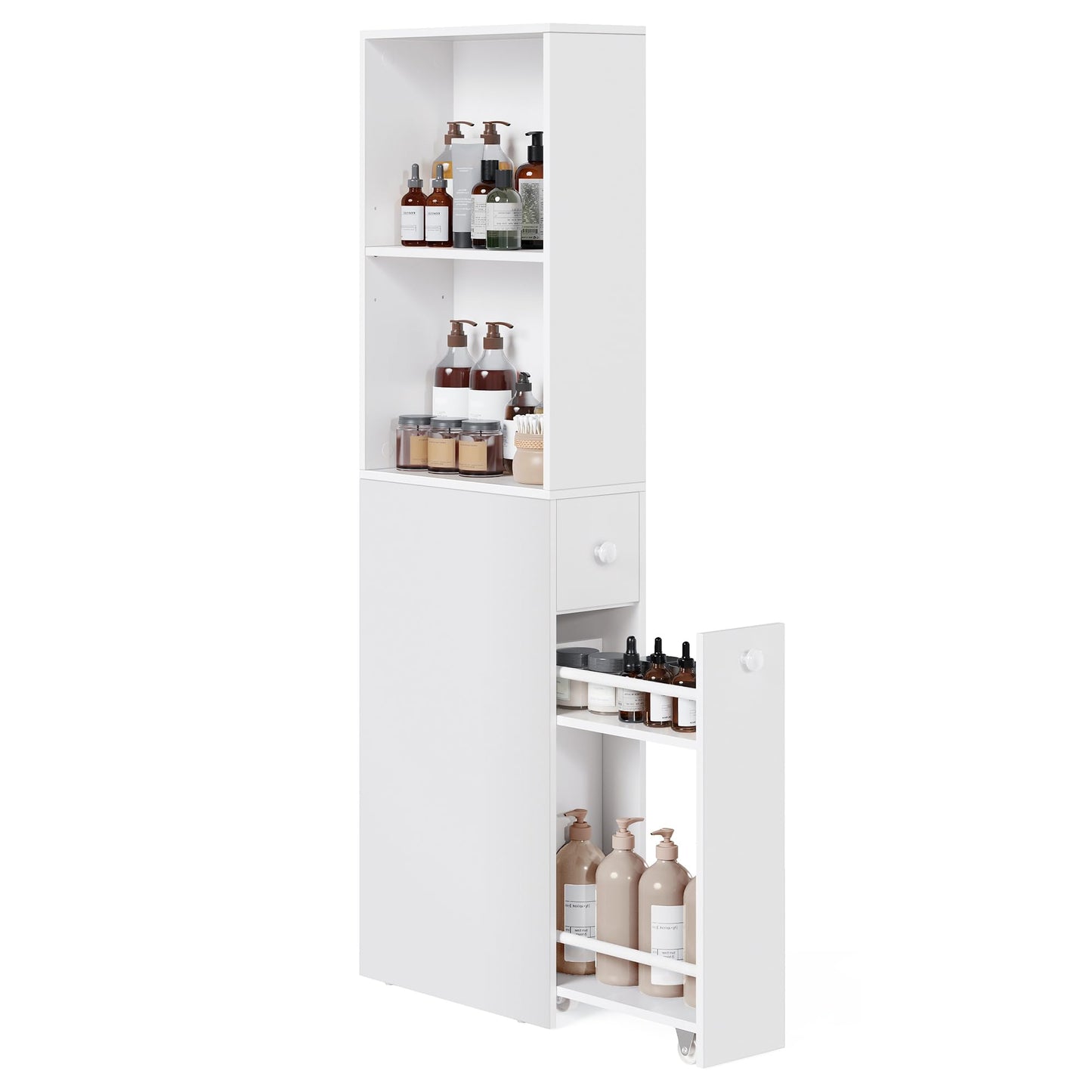 VASAGLE Tall Bathroom Cabinet, Slim Bathroom Storage Cabinet, Freestanding Narrow Storage Unit with Drawers and Adjustable Shelf, for Small Spaces,