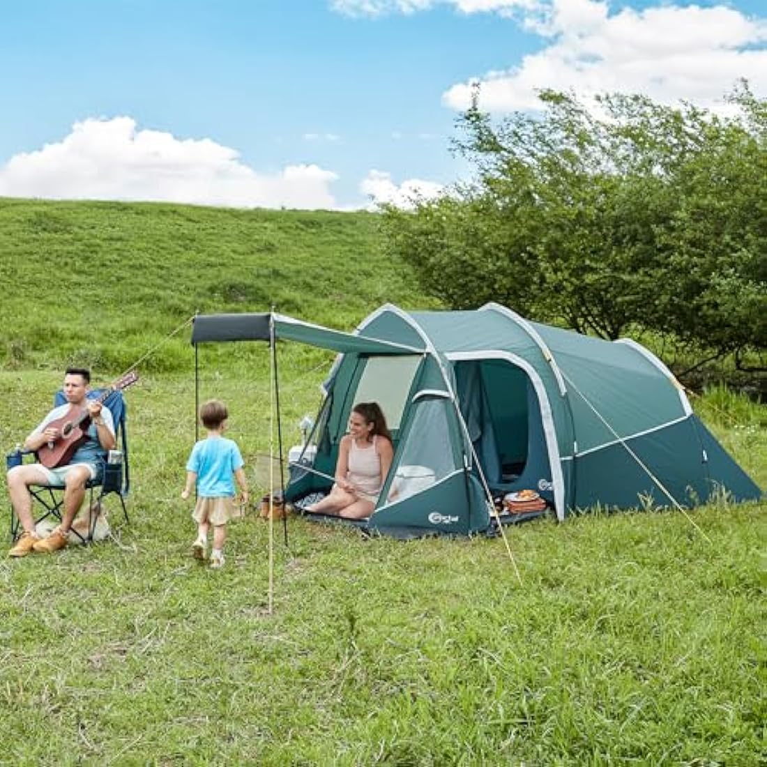 Portal 2-3 Man Tent Luxury 3000mm Waterproof with Porch Awning 3 Person Camping Tent with Sewn-in Groundsheet 2 Man with Bedroom Lightweight Tunnel for Festival Outdoor Hiking