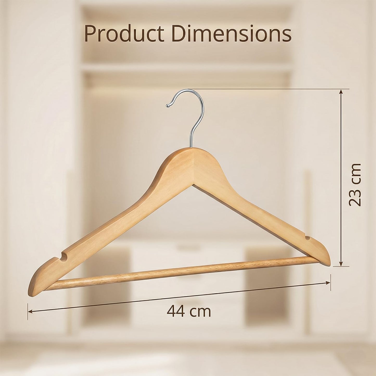 DrySmart 40 Pack Wooden Coat Hangers with 360° Swivel Hook, Round Trouser Bar & Shoulder Notches – Durable Space-Saving Closet Hangers for Men & Women