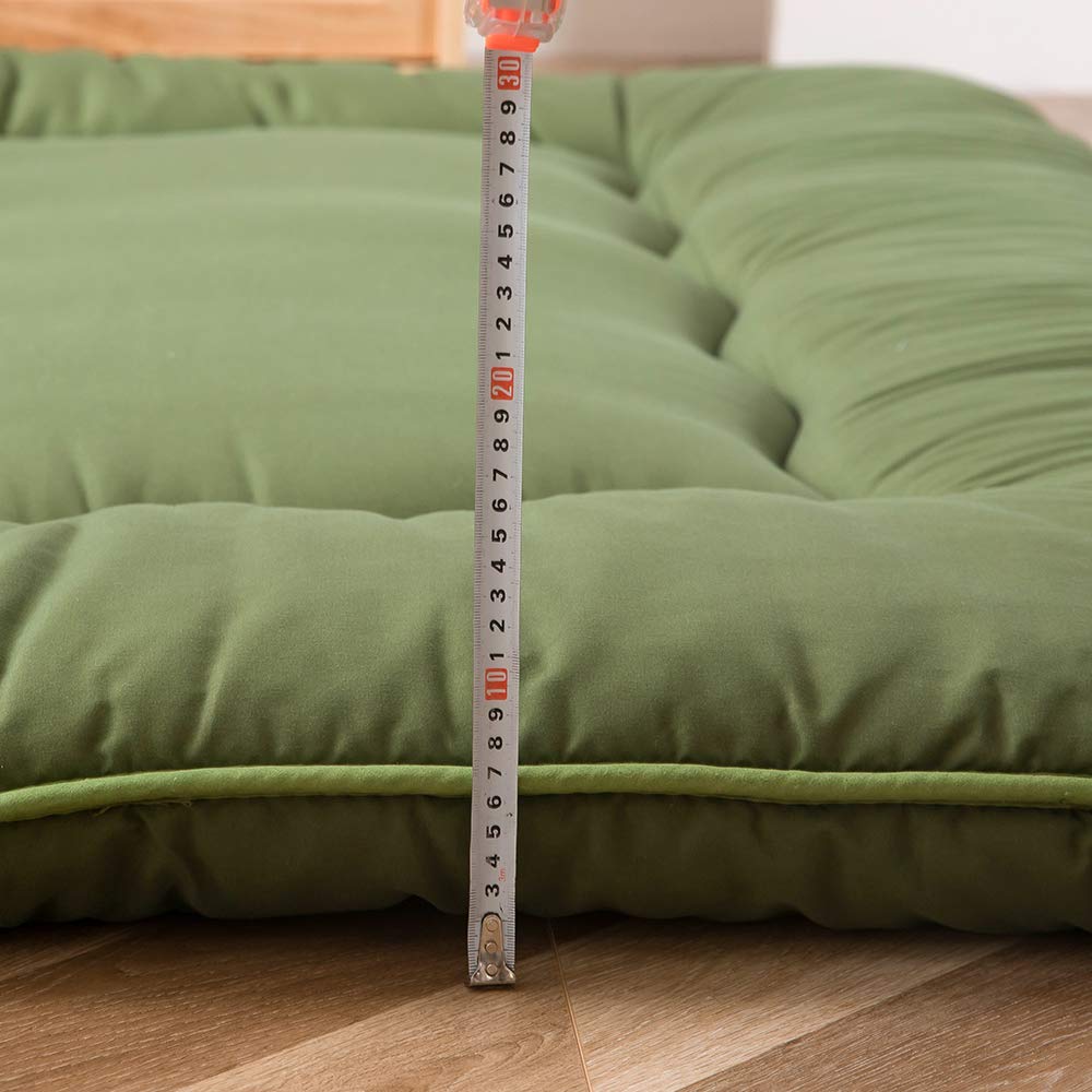 MAXYOYO Japanese Floor Futon Mattress, Thicken Tatami Sleeping Pad Foldable Roll Up Dormitory Mat Pad Floor Lounger Pillow Bed (Green, Double)