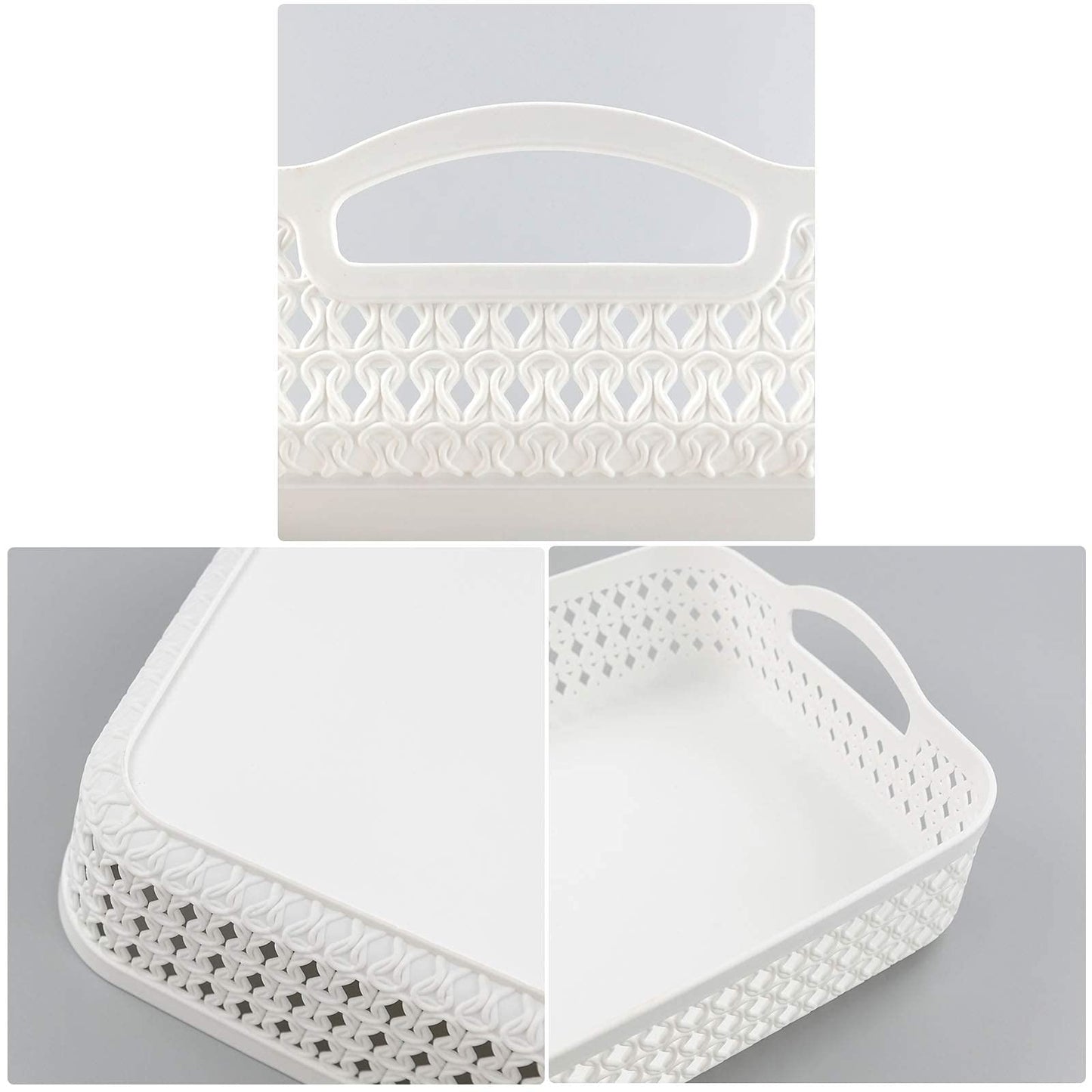 Fosly A4 Paper Storage Tray, Plastic Office Shallow Basket Set of 6, White