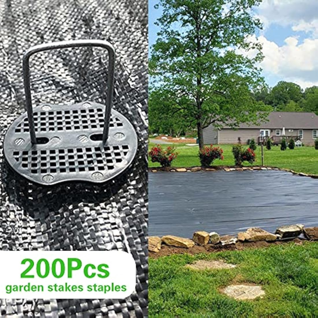 Bakulyor 200 Weed Control Membrane Pegs + 200 Buffer Washer, 6"/150mm Weed Mat Pegs