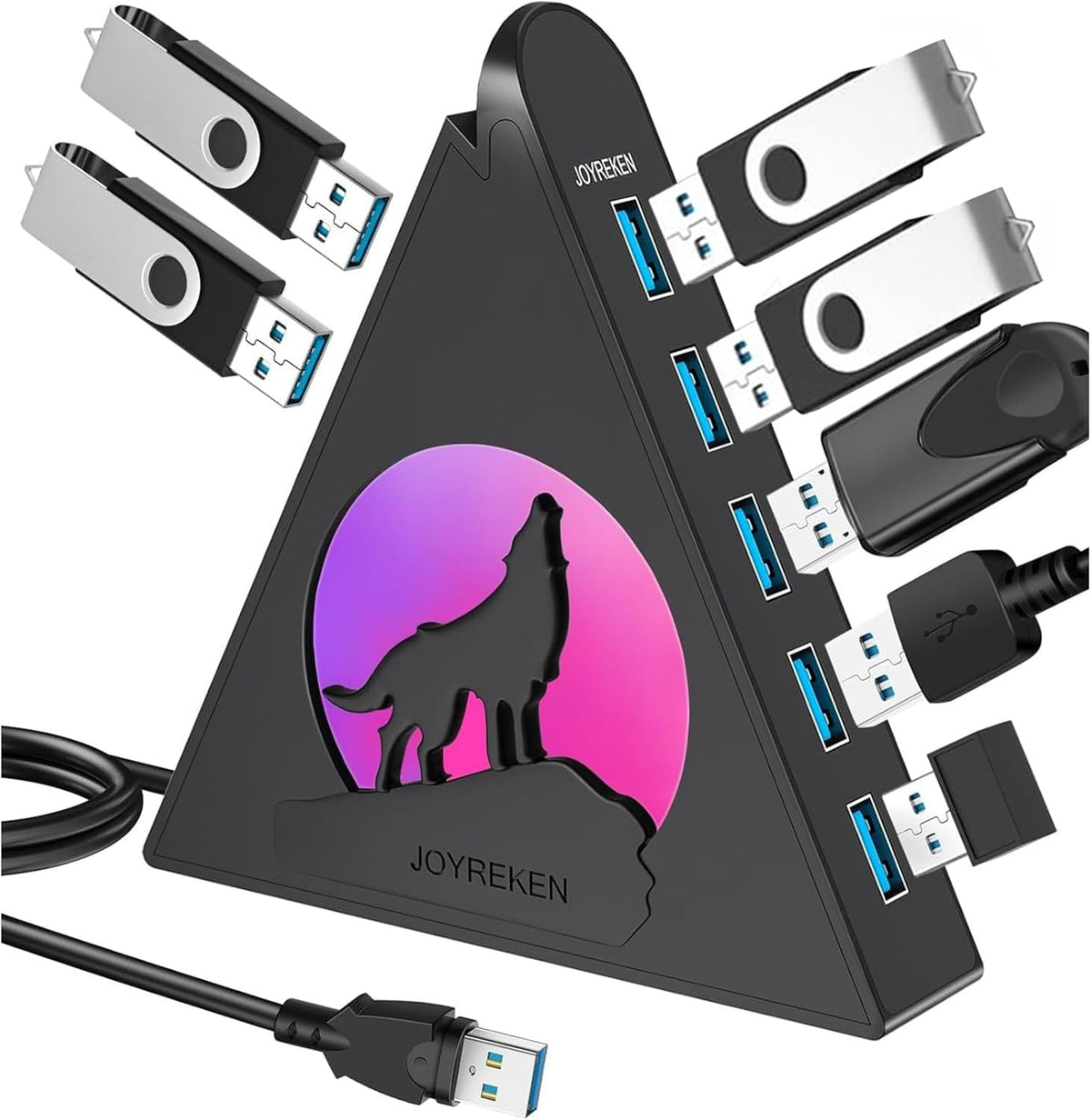 7 Port USB Hub, JoyReken USB 3.0 Hub with 2 FT Long Cable, Vertical USB Exrension Hub for Laptop, MacBook, Xbox, PS4/5, Flash Drive, XPS, PC, Flash