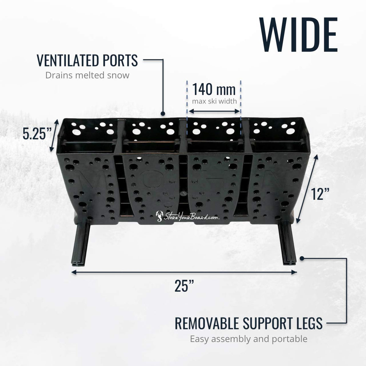 StoreYourBoard Ski Storage Rack, 4 Pair Freestanding Skis Floor Mount, Wide Skis
