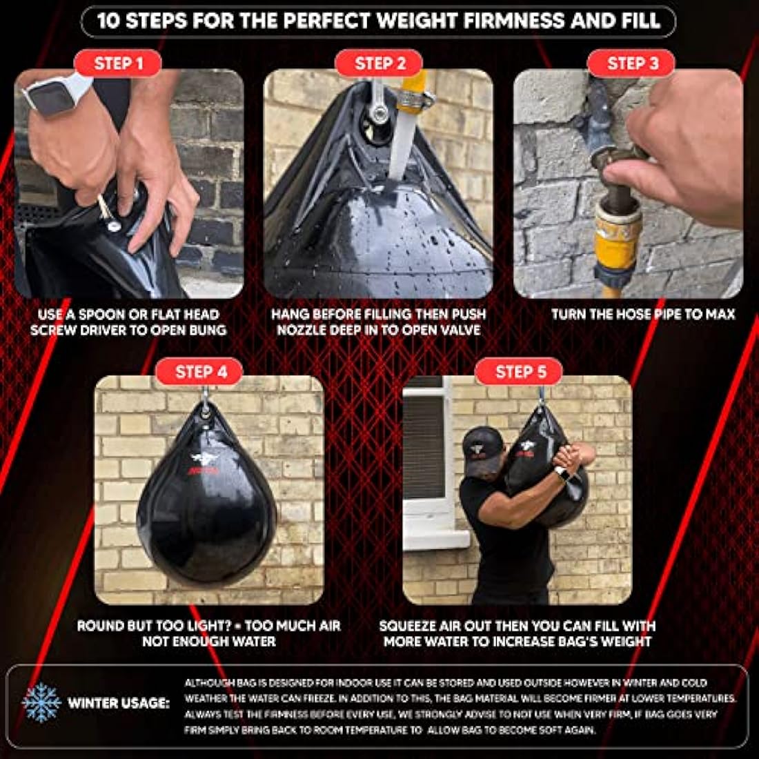 Bull Doza Fight Wear Pro Water Punch Bag - Heavy Durable Waterproof - Three Sizes
