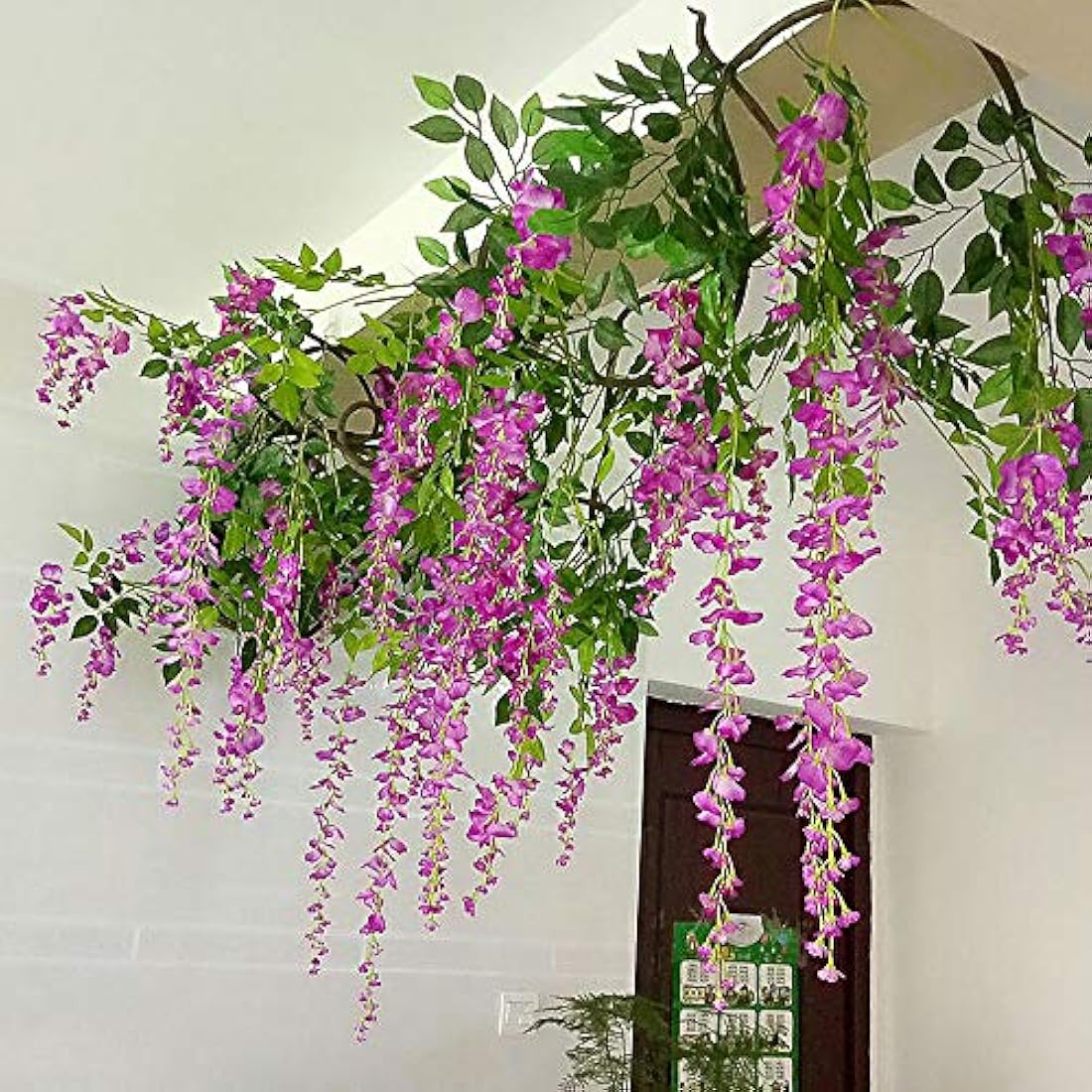 Veryhome 12PCS/Lot 3.6feet/piece Artificial Flowers Fake Wisteria Vine Silk Flower for Wedding Decorations Home Garden Party Decor (Purple Fuchsia)