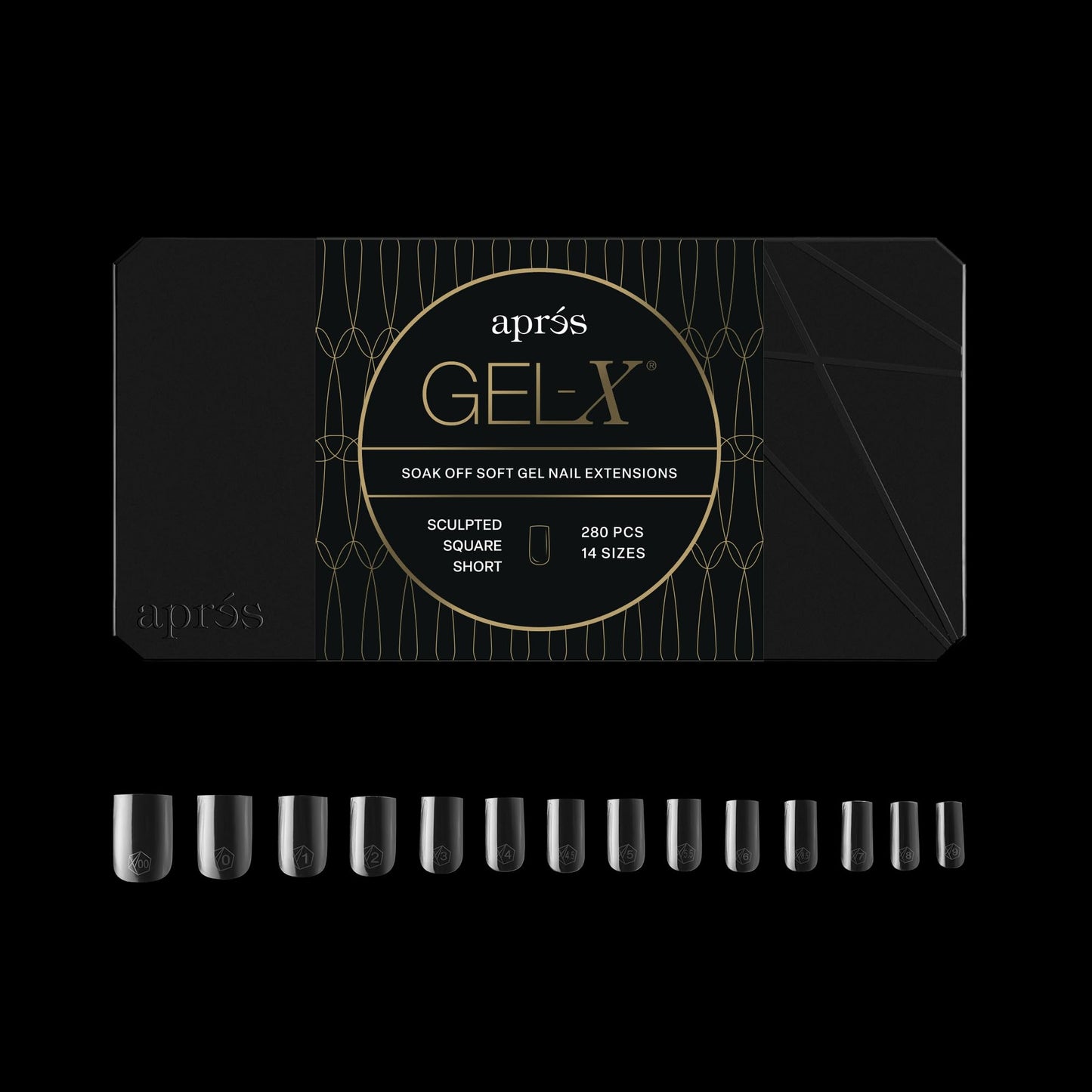 Apres Gel-X? Square Box of Nail Tips | 280 Soft Gel Tips, 14 Sizes 00-9 | Half-sizes Included (Sculpted Square Short, 280 Count)