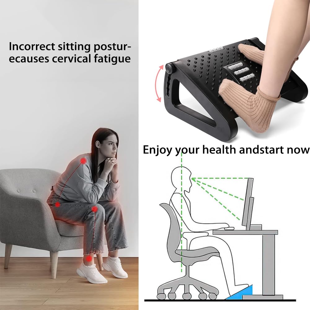 Roysmart Foot Rest Desk, Height-Adjustable Footstool, Ergonomic Footrest, Relieve Leg, Knee and Back Pain