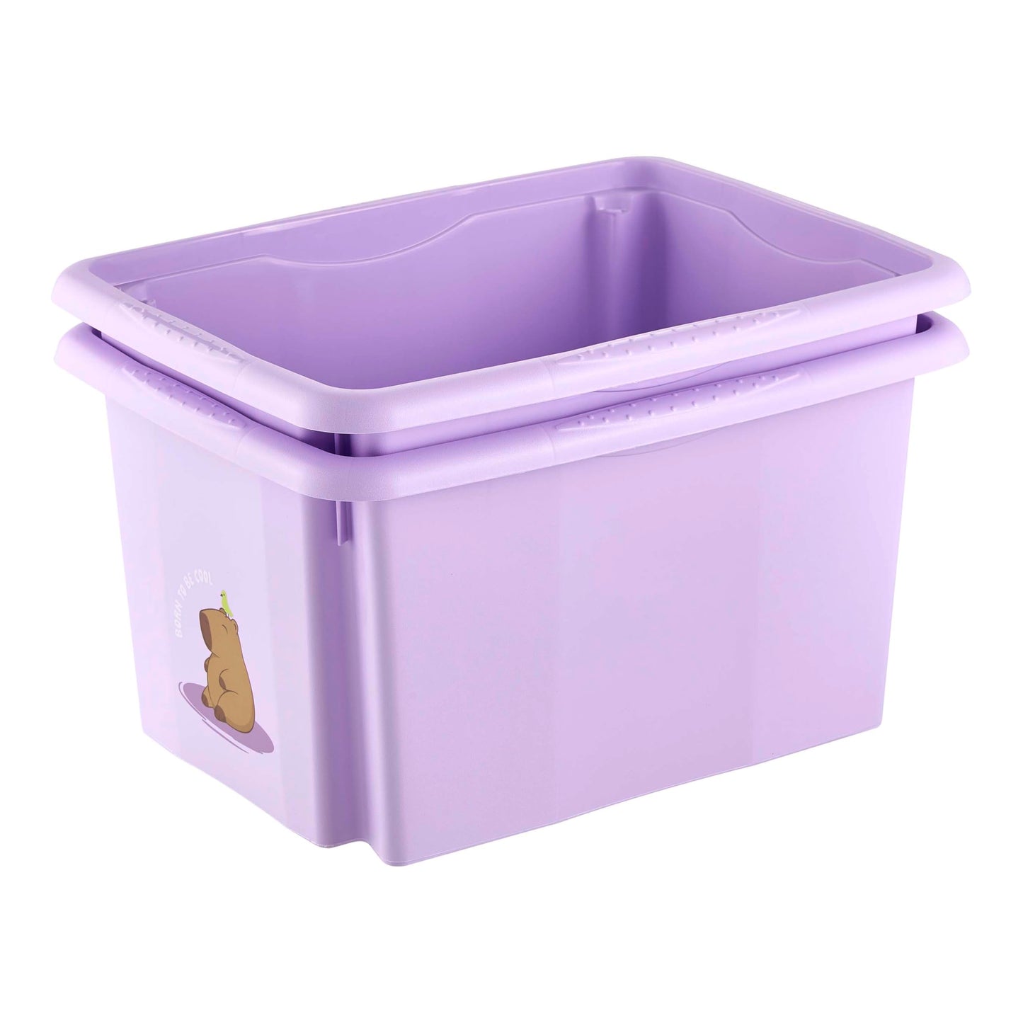 keeeper karolina storage box with lid, 15 l, rotatable and stackable, design: Capybara, for children, Violet (Soft Purple)