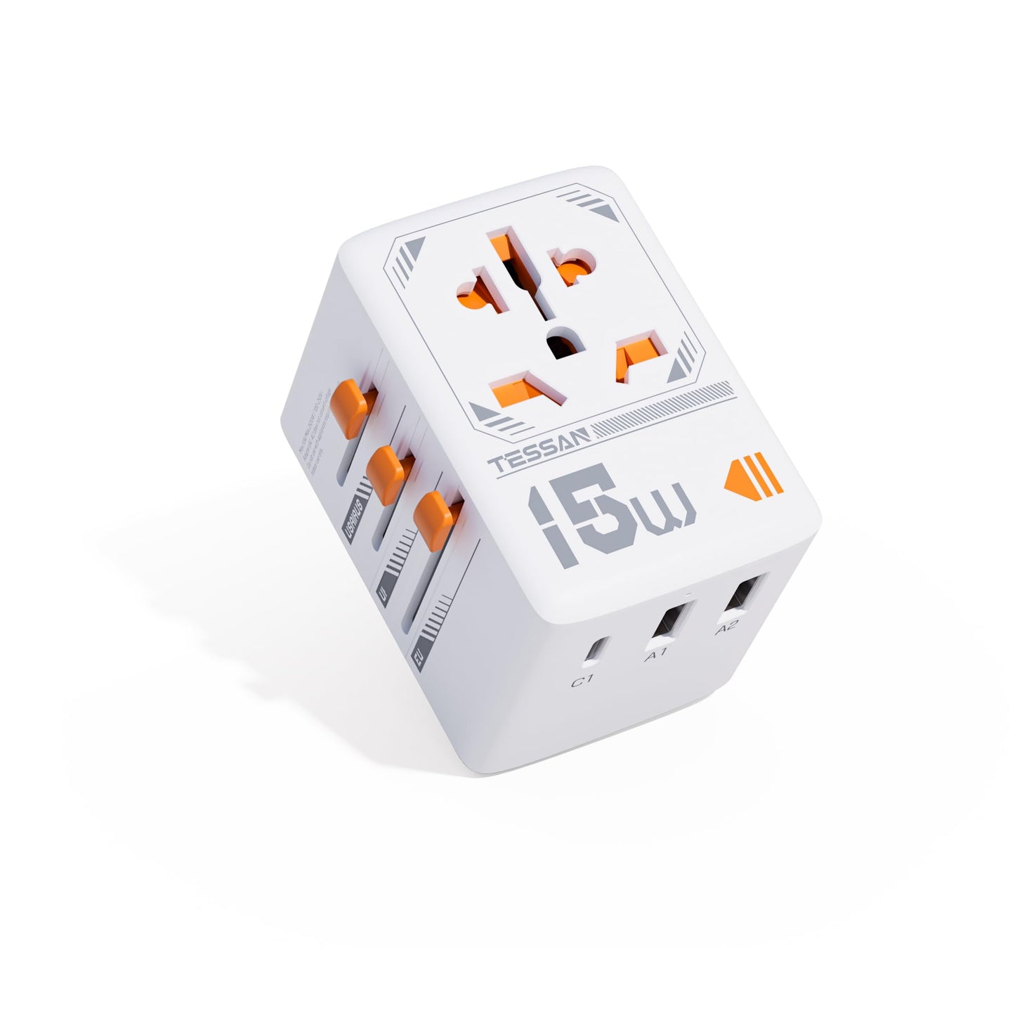 Universal Travel Adapter Worldwide, TESSAN International Plug Adaptor with 1 USB C and 2 USB A Ports, Universal Power Adapter for UK to Europe US