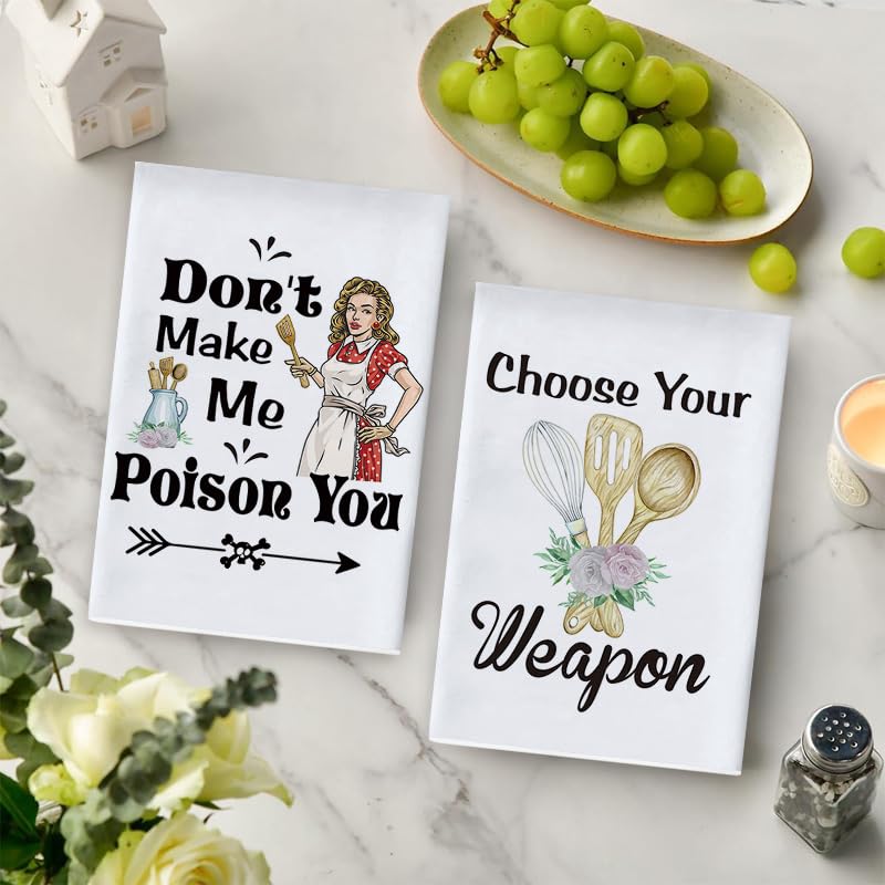 Vspek Kitchen Towels Set of 2, Funny Kitchen Absorbent Dish Hand Towels Tea Towels, Gifts for Mom from Daughter & Son