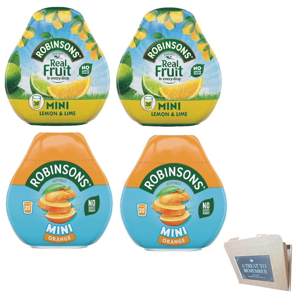 Robinsons Squash'd Mini Squash?d ? 2 Flavour Pack ? 2 x Lemon & Lime and 2x Orange ? No Added Sugar ? Real Fruit in Every Drop