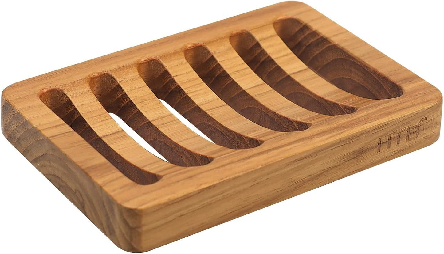 HTB Teak Soap Dish 1PC, Self-Draining Soap Bar Holder for The Shower