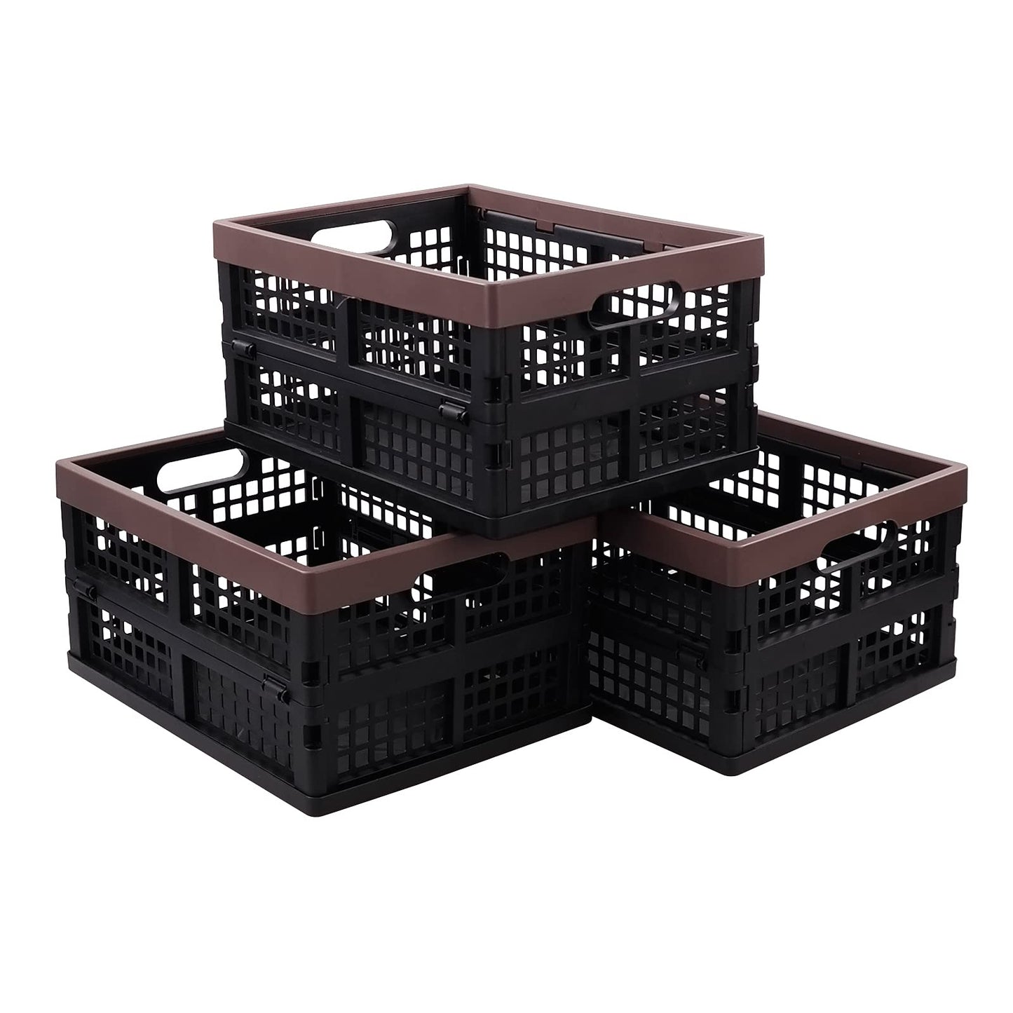 Yesdate Collapsible Storage Crates, Folding Stackable Plastic Boxes, 3-Pack