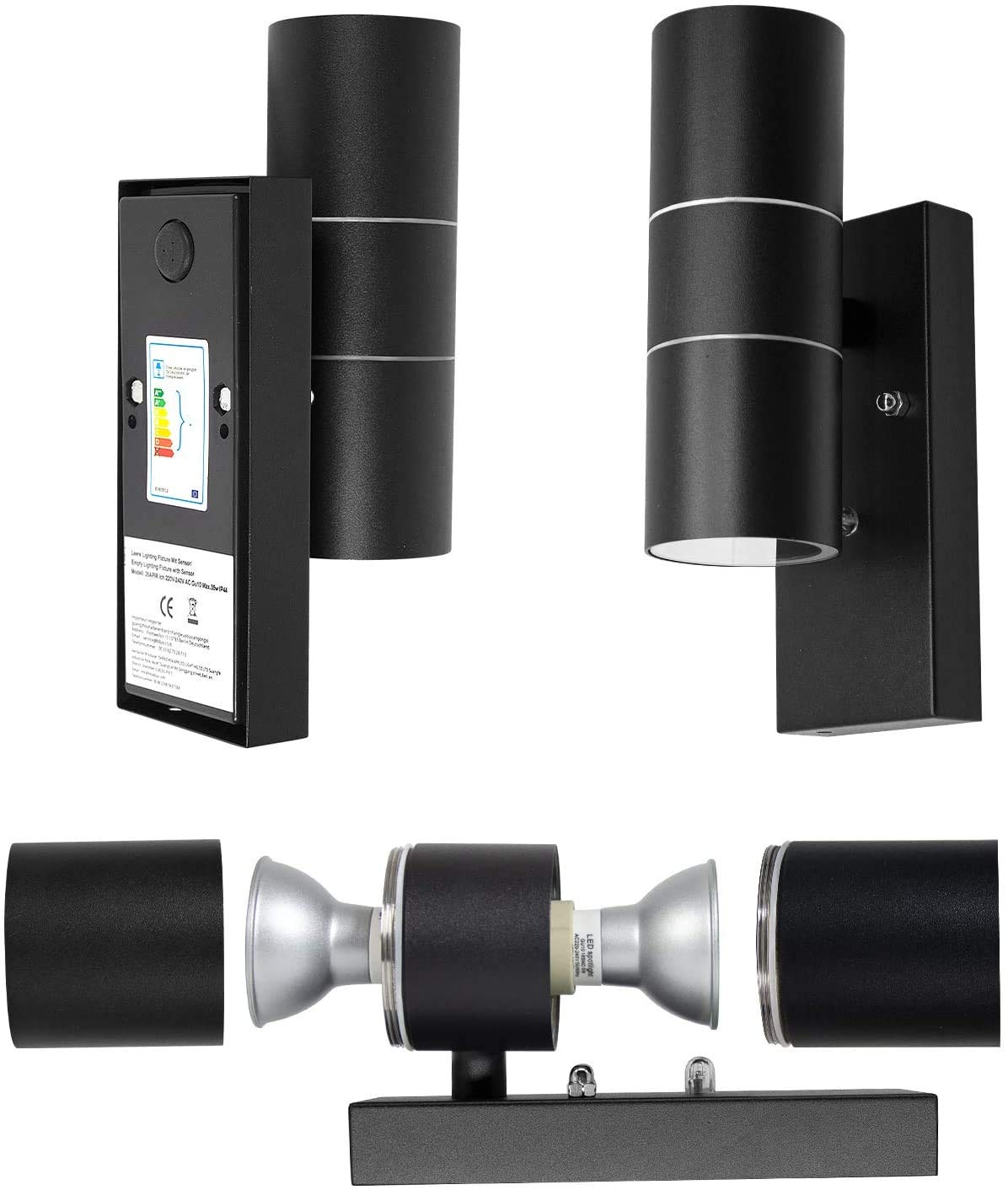 Wondlumi Outdoor Wall Lights Dusk to Dawn Sensor, Up Down Outside Lights Mains Powered 240V IP44 Waterproof, Incl. 2X 5W GU10 Bulbs Warm White