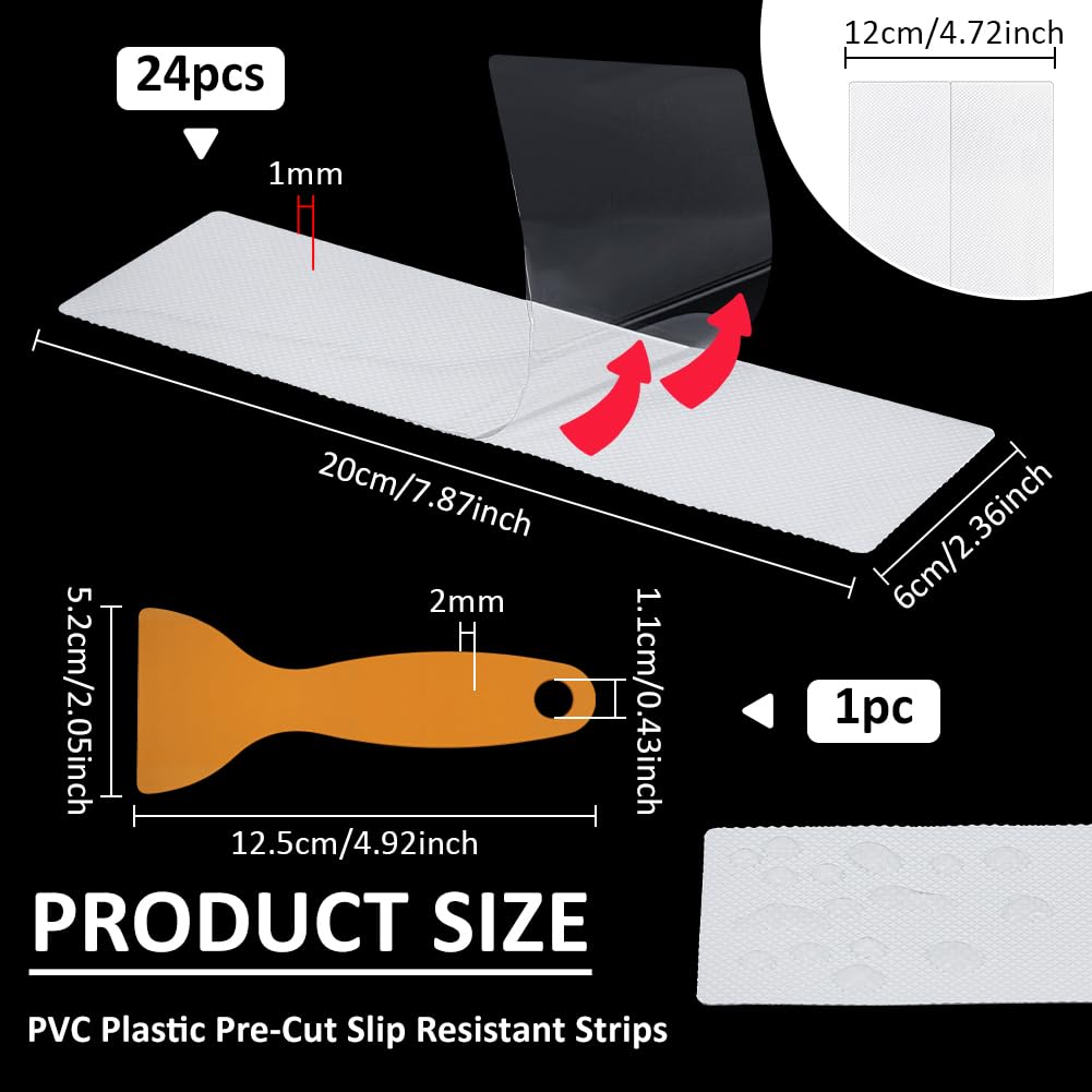 BENECREAT 24 Pcs Anti Slip Shower Stickers, PVC Bathroom Safety Stickers with Scraper