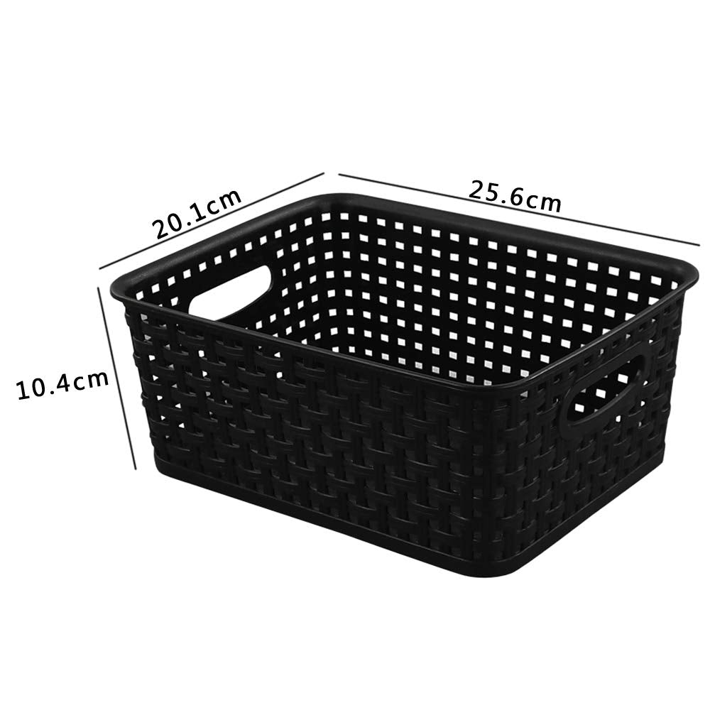 Mayish Plastic Weave Basket with Handle, Black and Grey, 6 Packs