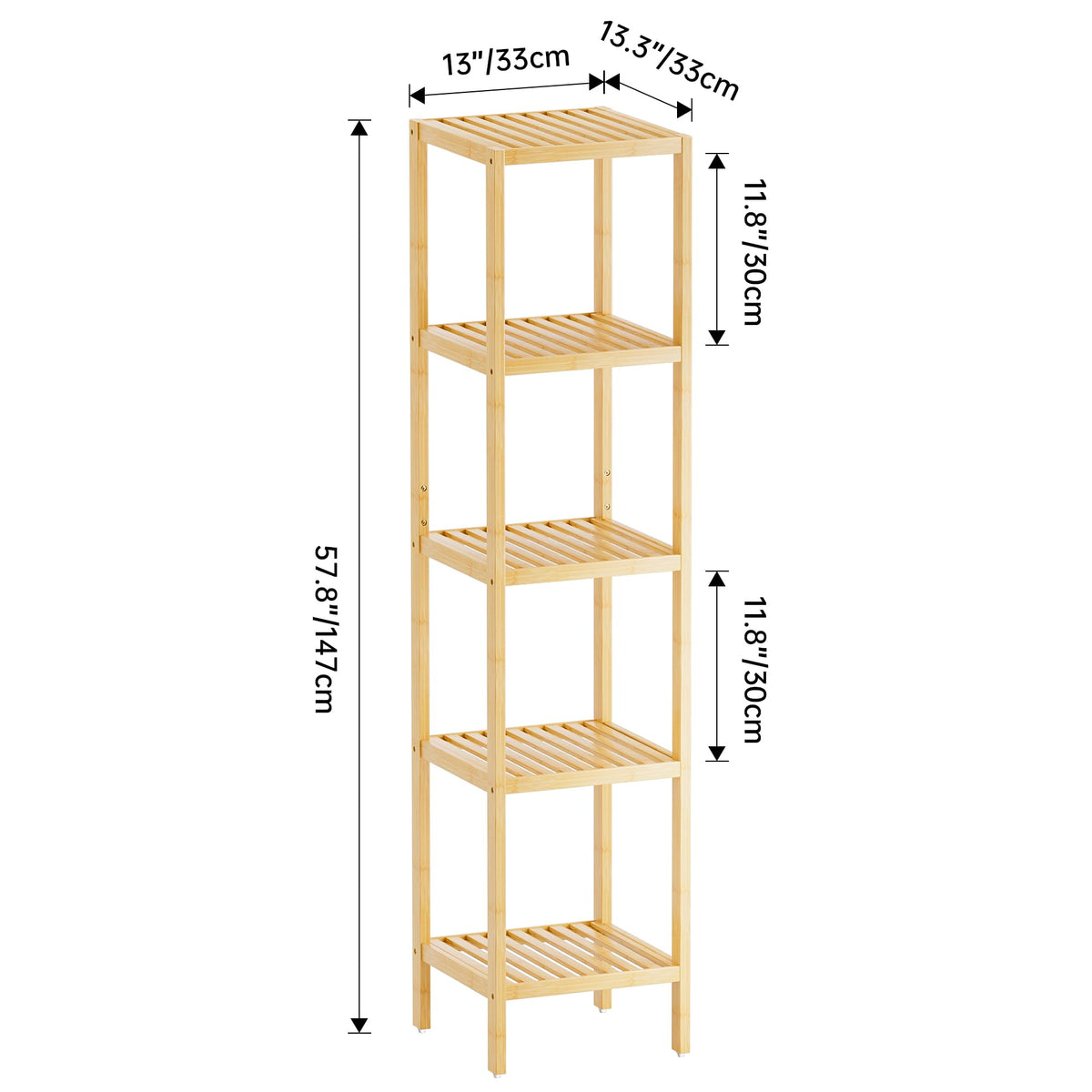 SMIBUY Bathroom Storage Shelf, 5-Tier Bamboo Rack Organizer, Multifunctional Shelving Unit for Living Room Bedroom Kitchen (Natural)