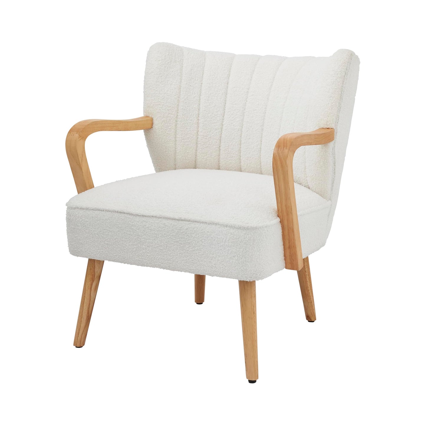 GFW Enzo Cream Teddy Accent Chair, Bouclé Upholstered Armchair with Wooden Arms and Scandi Style Design