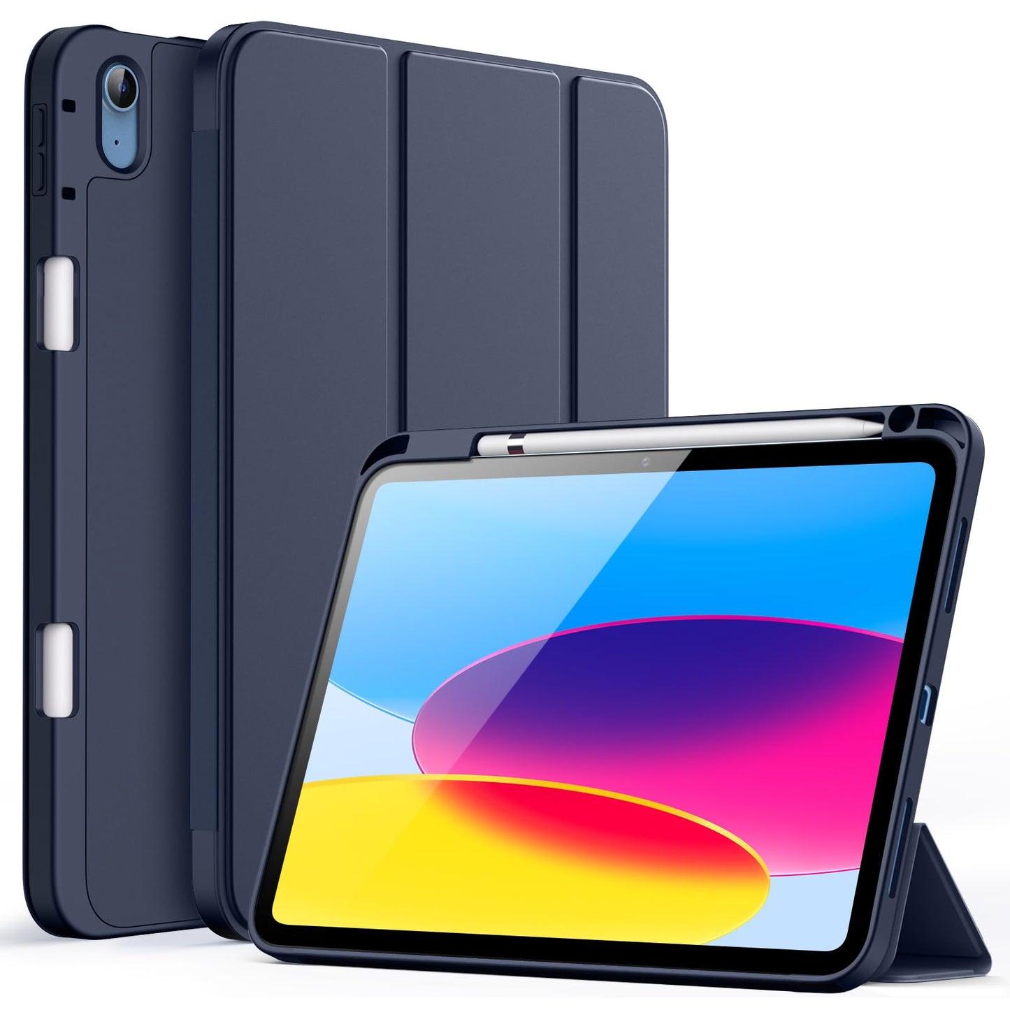 JETech Case for iPad (A16) 11th/10th Generation (2025/2022) with Pencil Holder, Slim Tablet Cover with Soft TPU Back, Auto Wake/Sleep (Deep Navy)