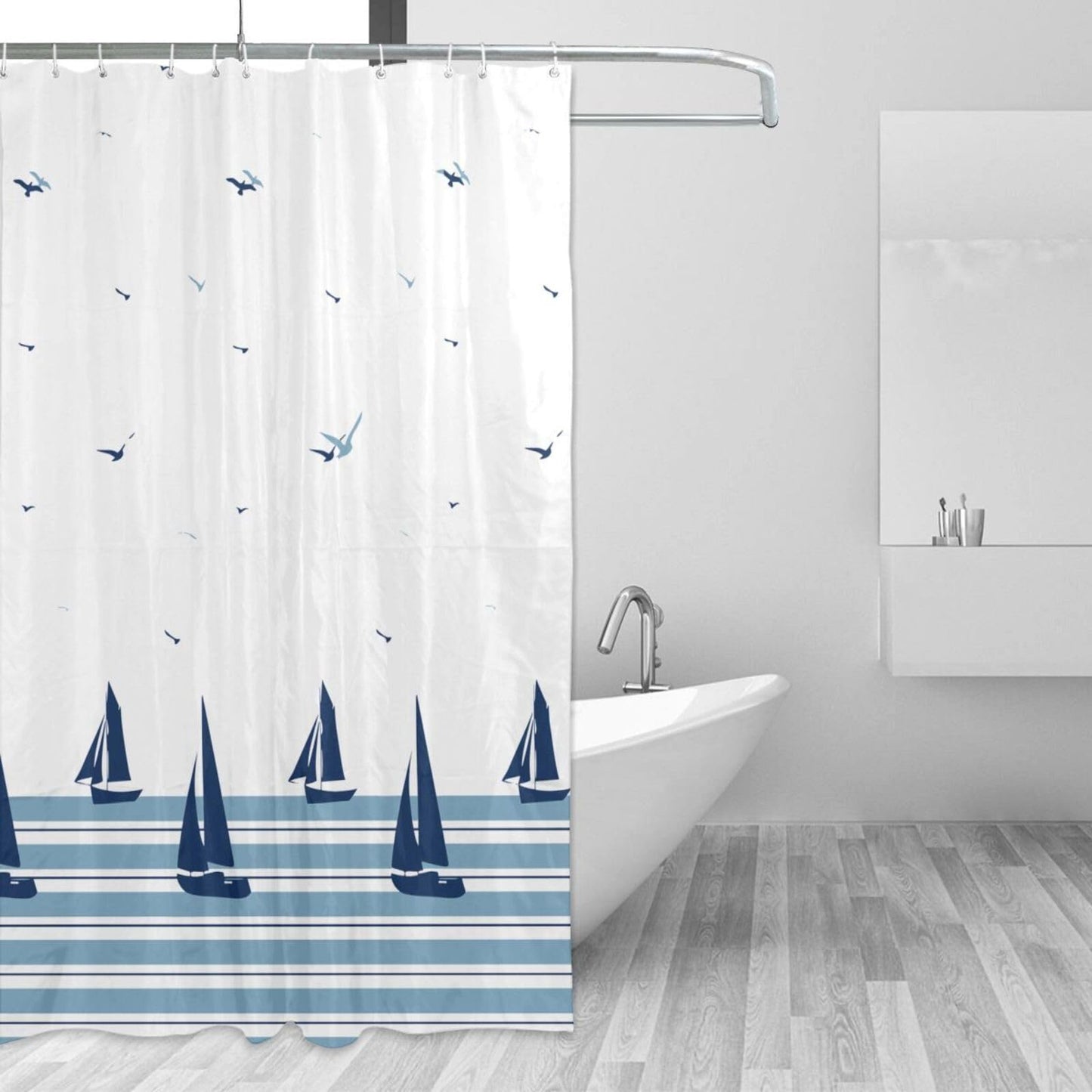 YUAOEUR 3D Garden Shower Curtain 79x72 Inch Ocean Picture Outdoor Garden Green Trees Bathroom Personalized Decor Fabric with Hook