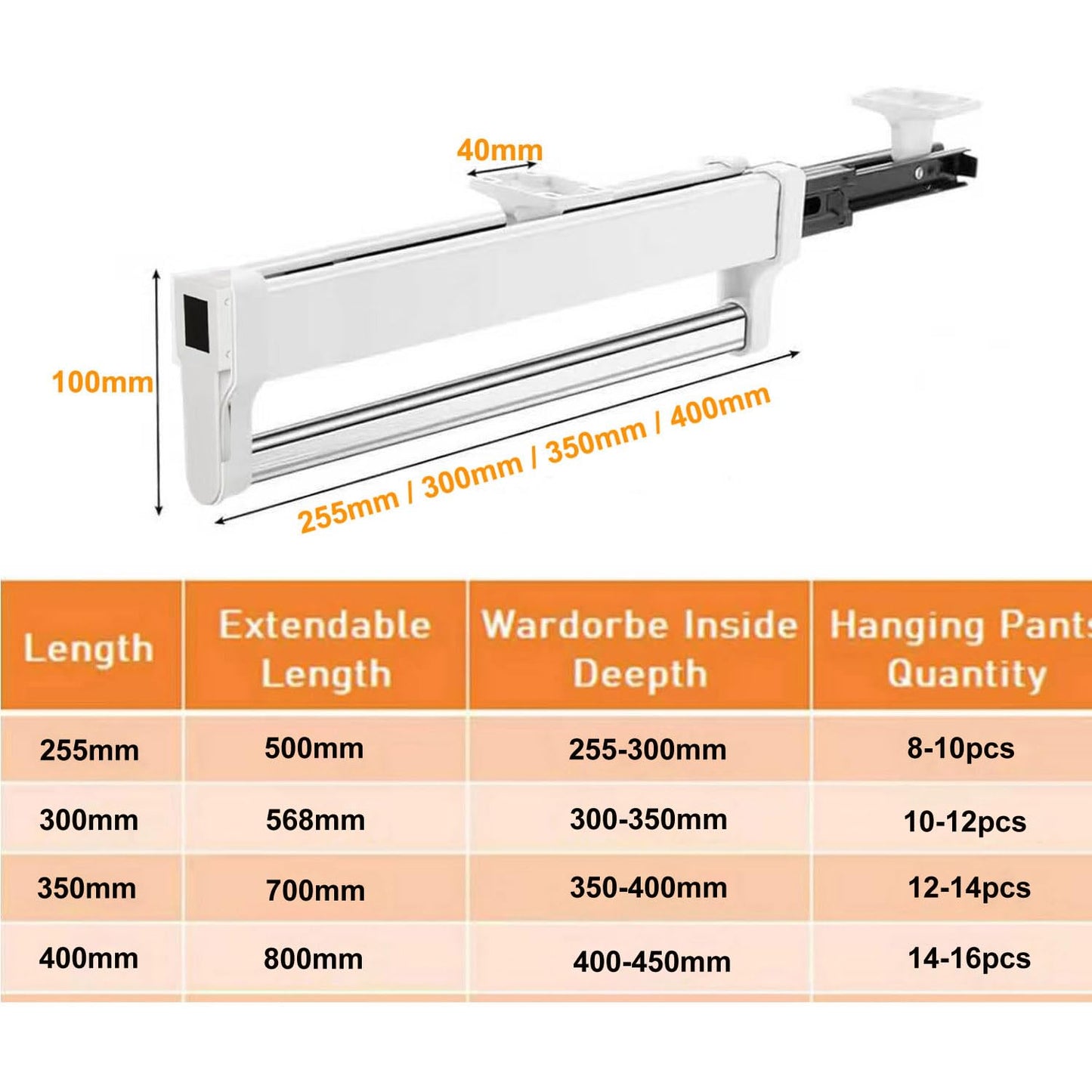 Pull Out Clothes Hanger Rail, Adjustable Heavy Duty Steel Clothes Storage Valet Rod for Wardrobe Trousers Clothing Storage Space Saving,High Load