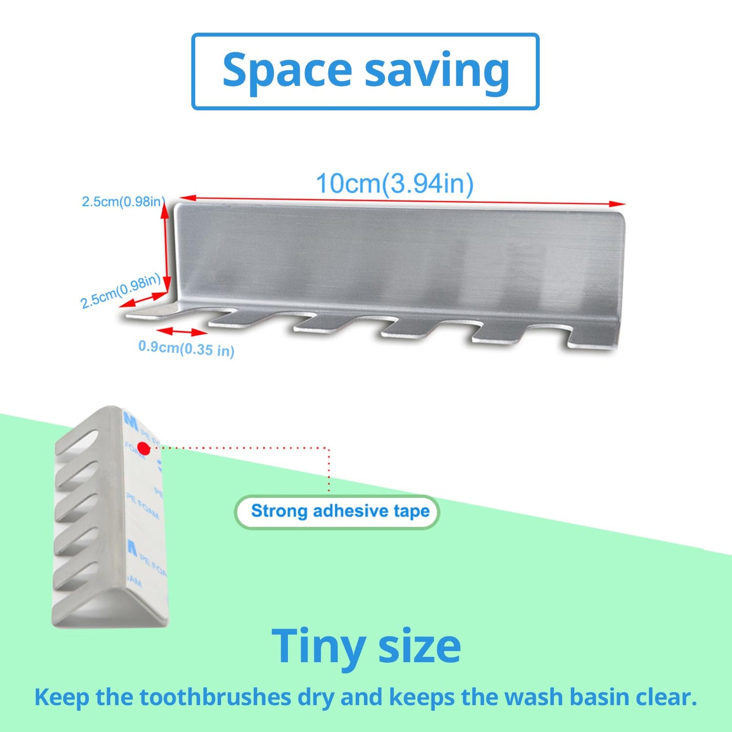 Wall Mounted Toothbrush Holder, Stainless Steel Toothbrush Holder with Self-Adhesive No Drilling Toothbrush Organizer