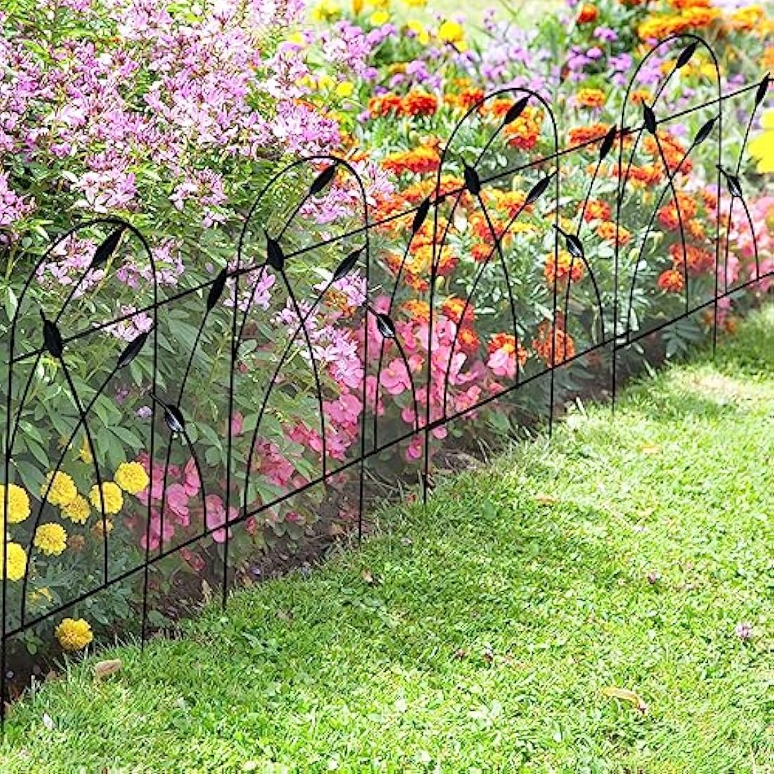 Thealyn Metal Decorative Garden Fence Panels, 82cm.H x 50cm.W (10 Panels, Total Length 4.9m) No Dig Fence Rustproof Wrought Iron Landscape Fencing for Flower Bed, Trees, Animal Barrier, Black