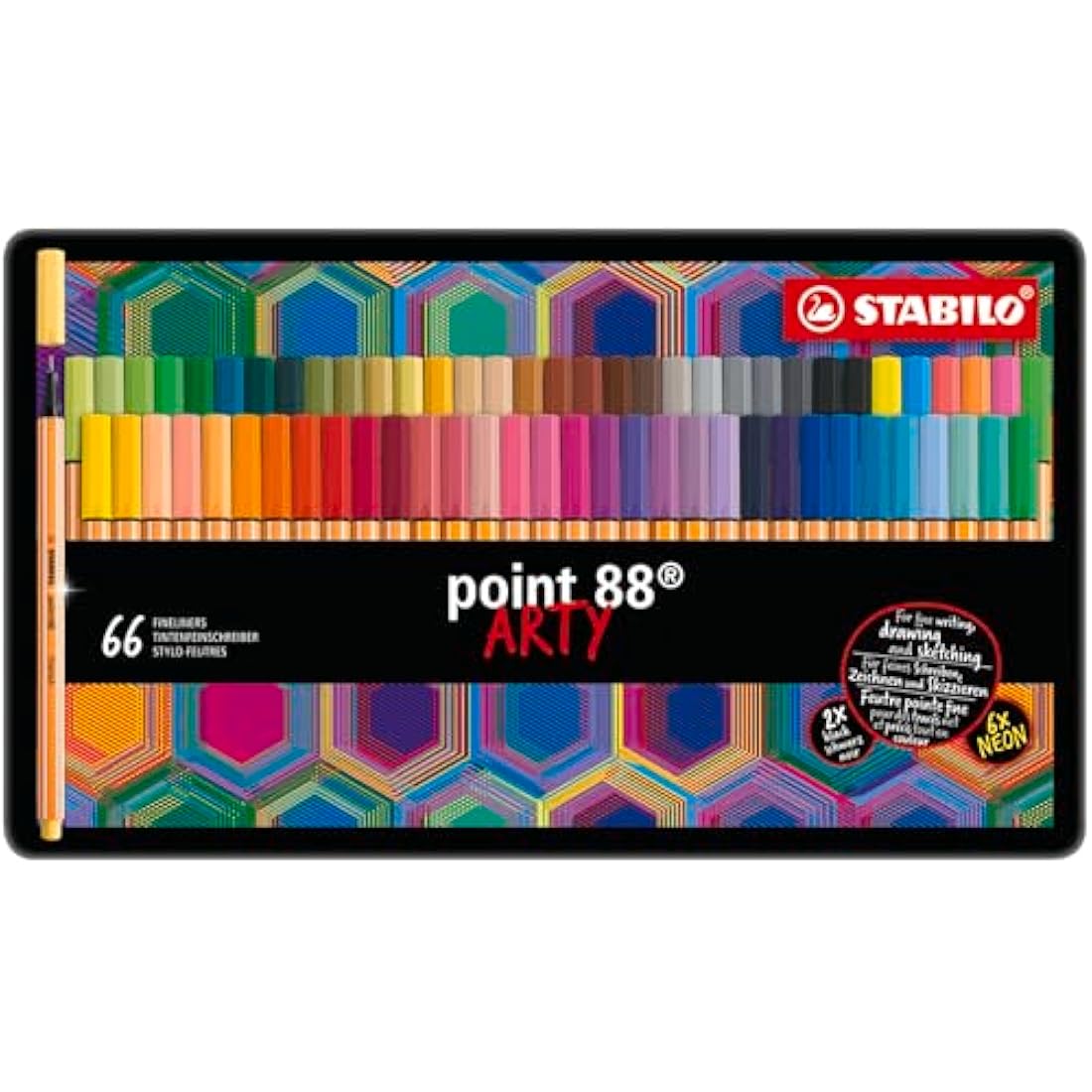 STABILO point 88 - Fineliner - ARTY - Tin of 66 - Assorted Colours