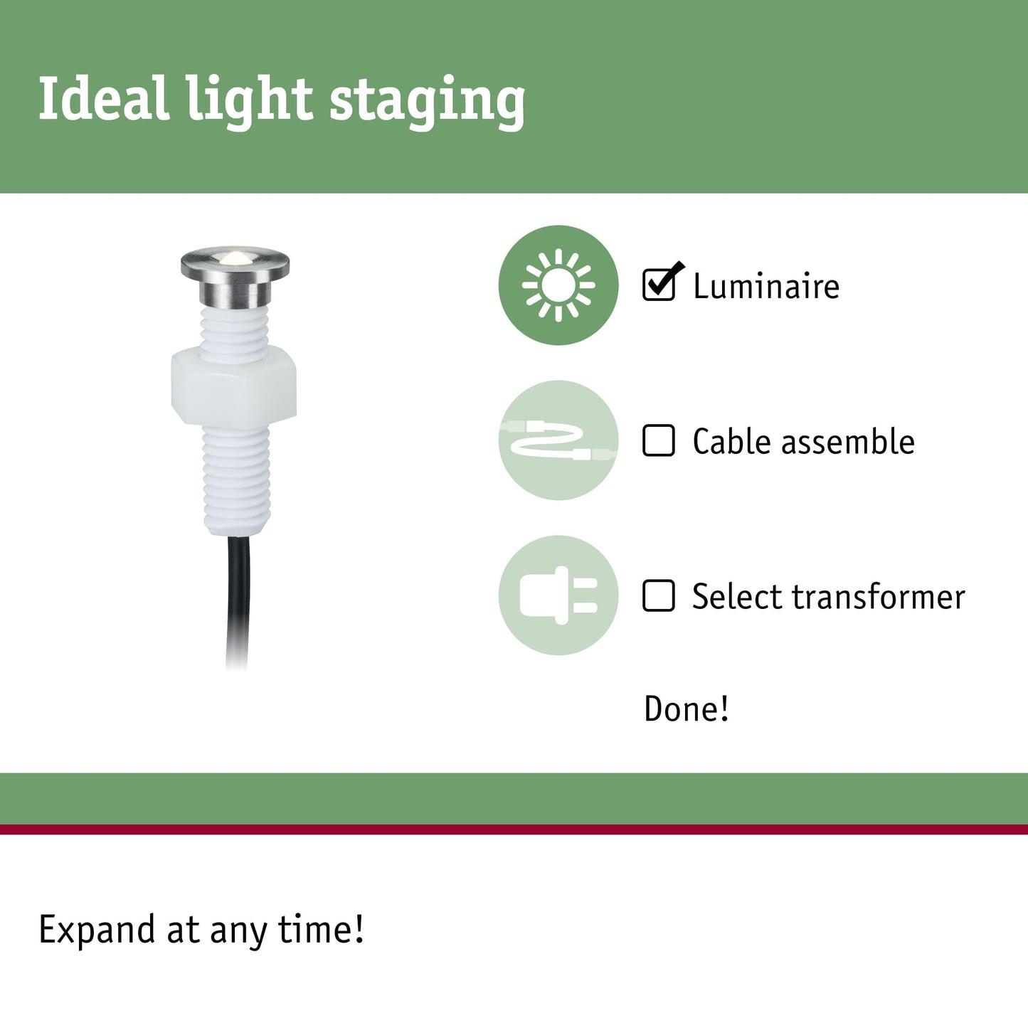 Paulmann 93694 Outdoor Plug & Shine recessed Lighting Extension Set MicroPen II 5x0.22W IP67 3000K Stainless Steel, Silver