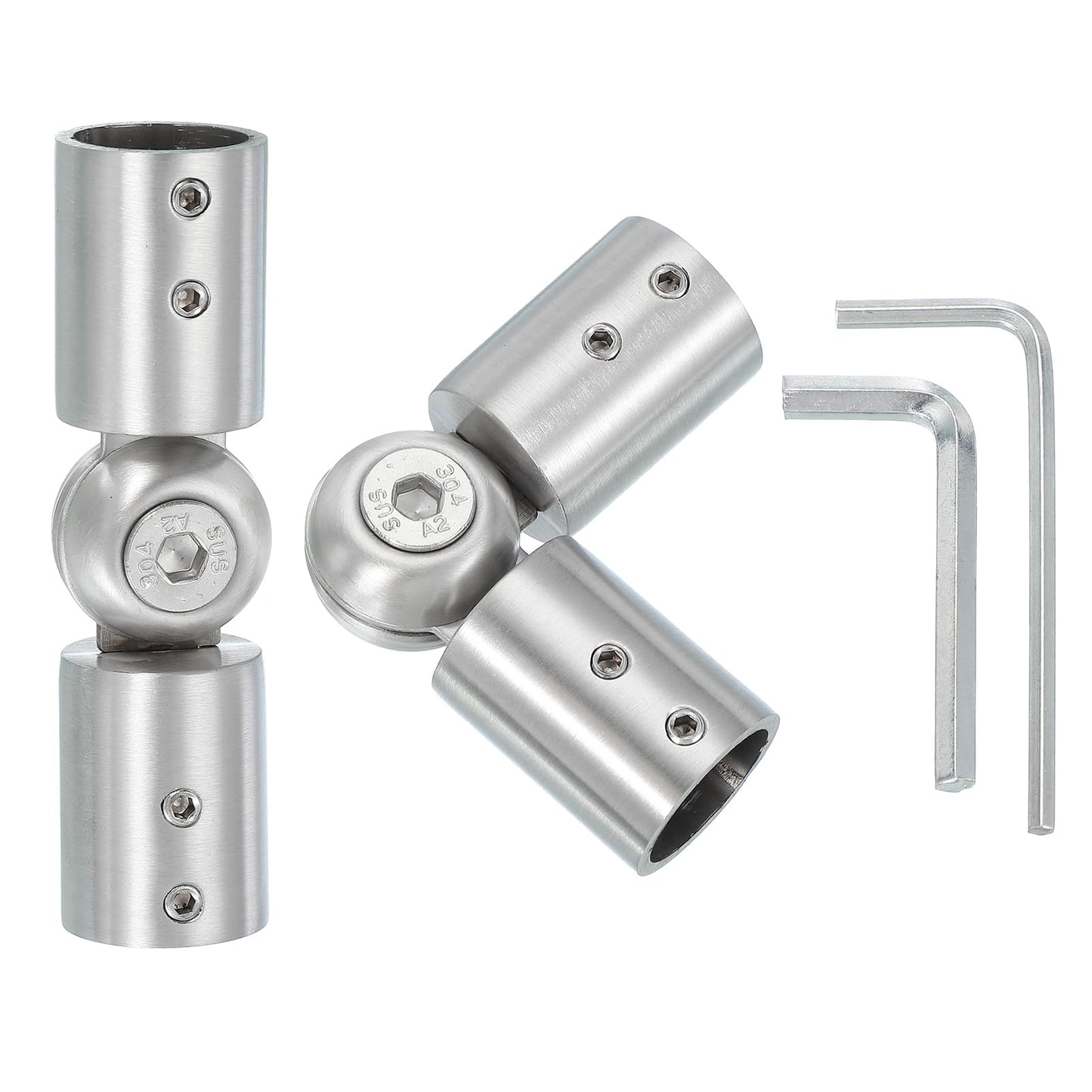 PATIKIL 2 Pcs Adjustable Bay Window Curtain Rod Corner Connector, Silver, Stainless Steel, 3/4 Inch, Rod Mounted