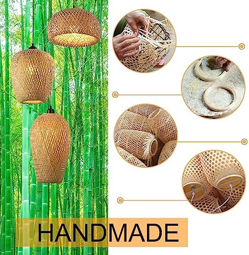 GCQ Bamboo Lantern Pendant Lamp, Retro Japanese Style E27 Chandelier Hanging Light Ceiling Lighting Fixture for Living Room Bedroom Restaurant Cafe Teahouse Bar Dining Room Club (Bamboo Lantern)