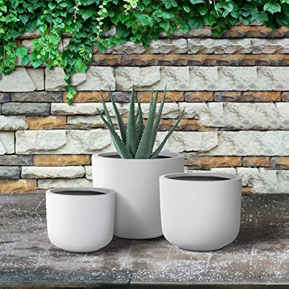Kante Planter, Concrete, White, 13.1",11",9" Dia