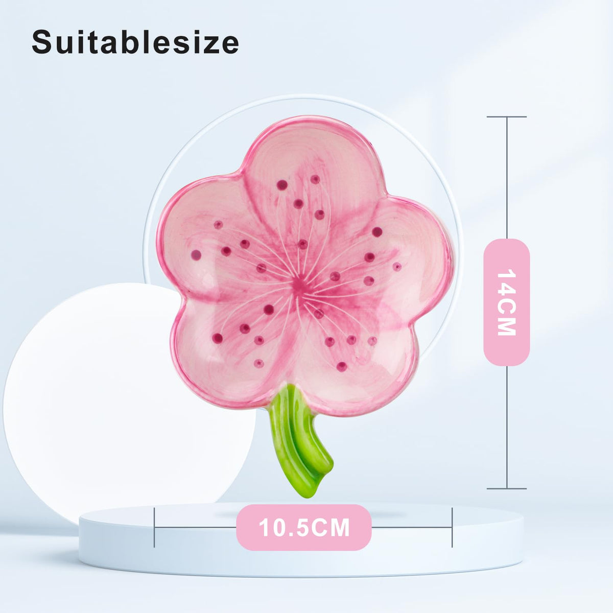 HuaLiSiJi Ceramic Soap Dish with Flowers Ceramic Soap Dish Leaf with Drainage for All Common Sizes Solid Soaps (Pink)