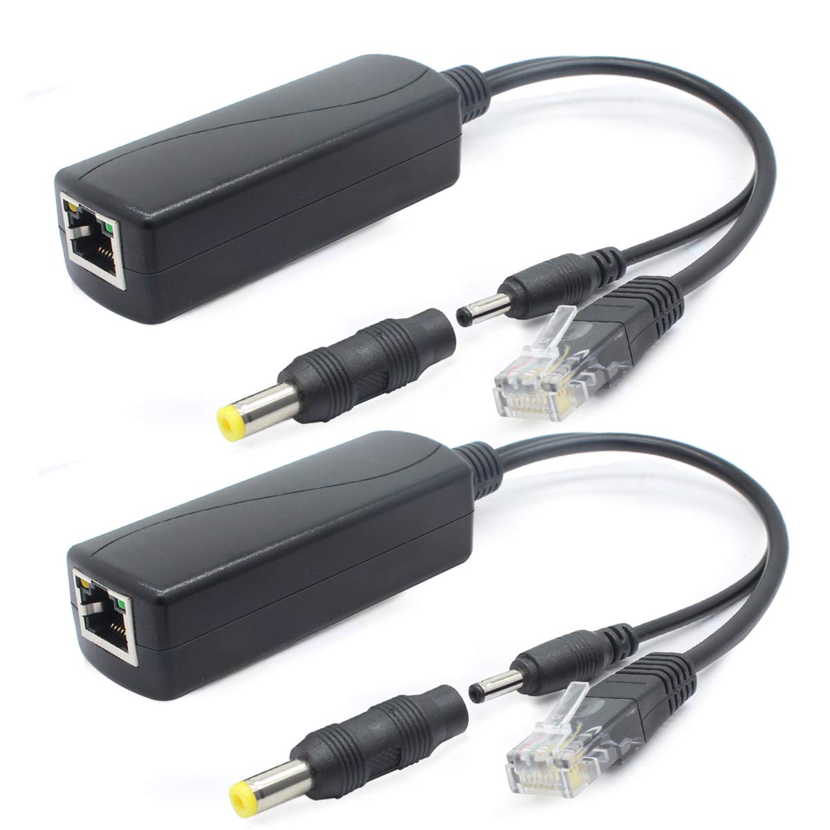 ANVISION 2-Pack 5V Gigabit PoE Splitter, 48V to 5V 2.4A, Plug 3.5mm x 1.35mm, 5.5mm x 2.1mm Connector, IEEE 802.3af Compliant, for IP Camera and More