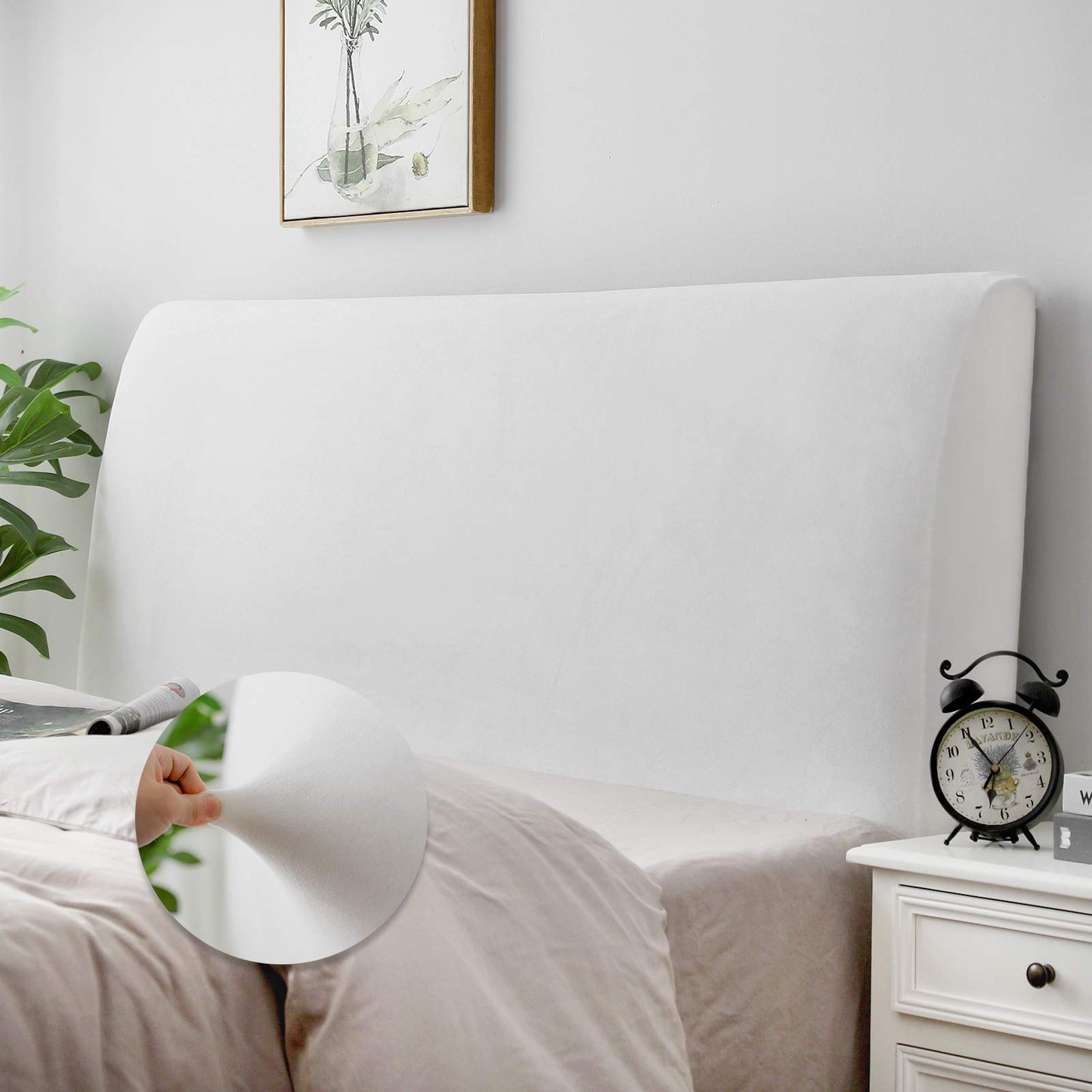 DUJUIKE Headboard Slipcover for Queen Bed, Stretch Bed Headboard Cover, Dustproof Protector Cover for Linen Tufted Upholstered