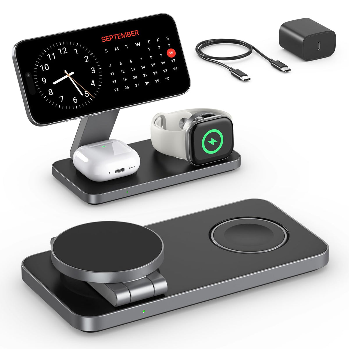 EXW 3 in 1 Magnetic Wireless Charging Station,Fast Wireless Charger for iphone 17/16/15/14/13/12,Charging Station for Apple Watch and AirPods(20W