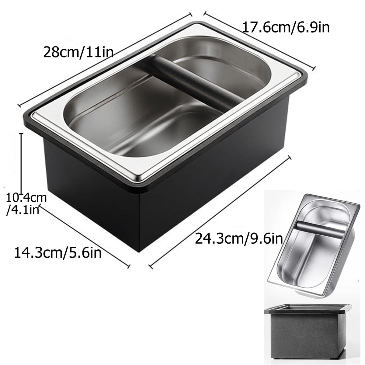 Gocoffun Espresso Coffee Knock Box, Large Size Stainless Steel Coffee Pucks Container, with Noise Reduction Rubber Ring,Silicone Bar for Knocking