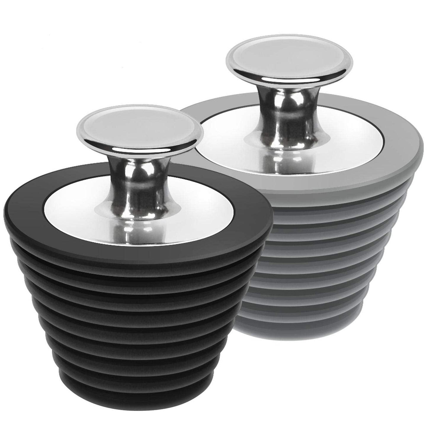 LEKEYE 2 Pack Universal Bath Plug, Drain Stopper for Bathtub and Bathroom Sink Drains, Suitable for 25mm-47mm Drain holes, Black and Gray(Patented