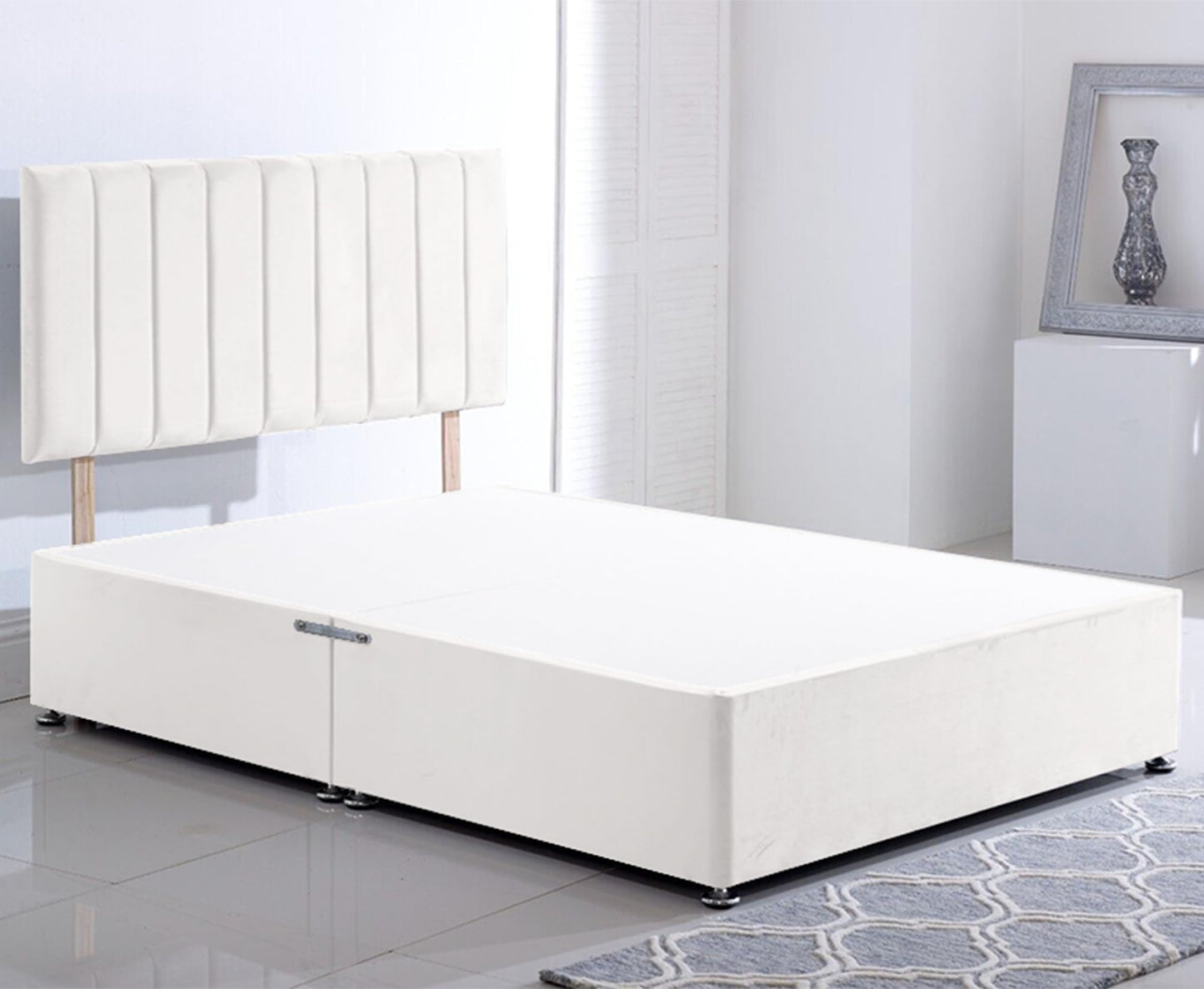 ComfoRest Small Double Divan Bed with No Drawers - 4FT - (White Plush) - Minimalist Frame for Compact Spaces - Reliable Design for Versatile Living